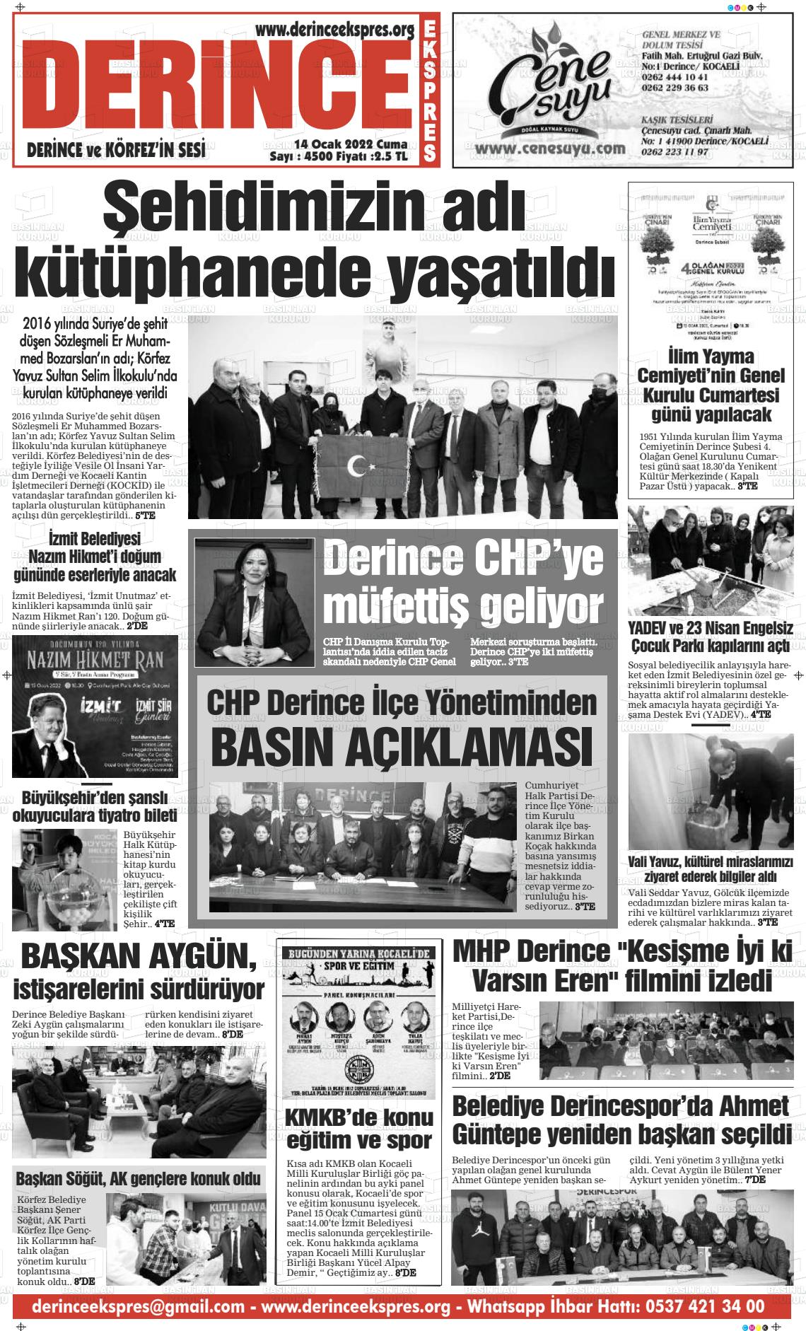 14 Ocak 2022 Derince Ekspres Gazete Manşeti