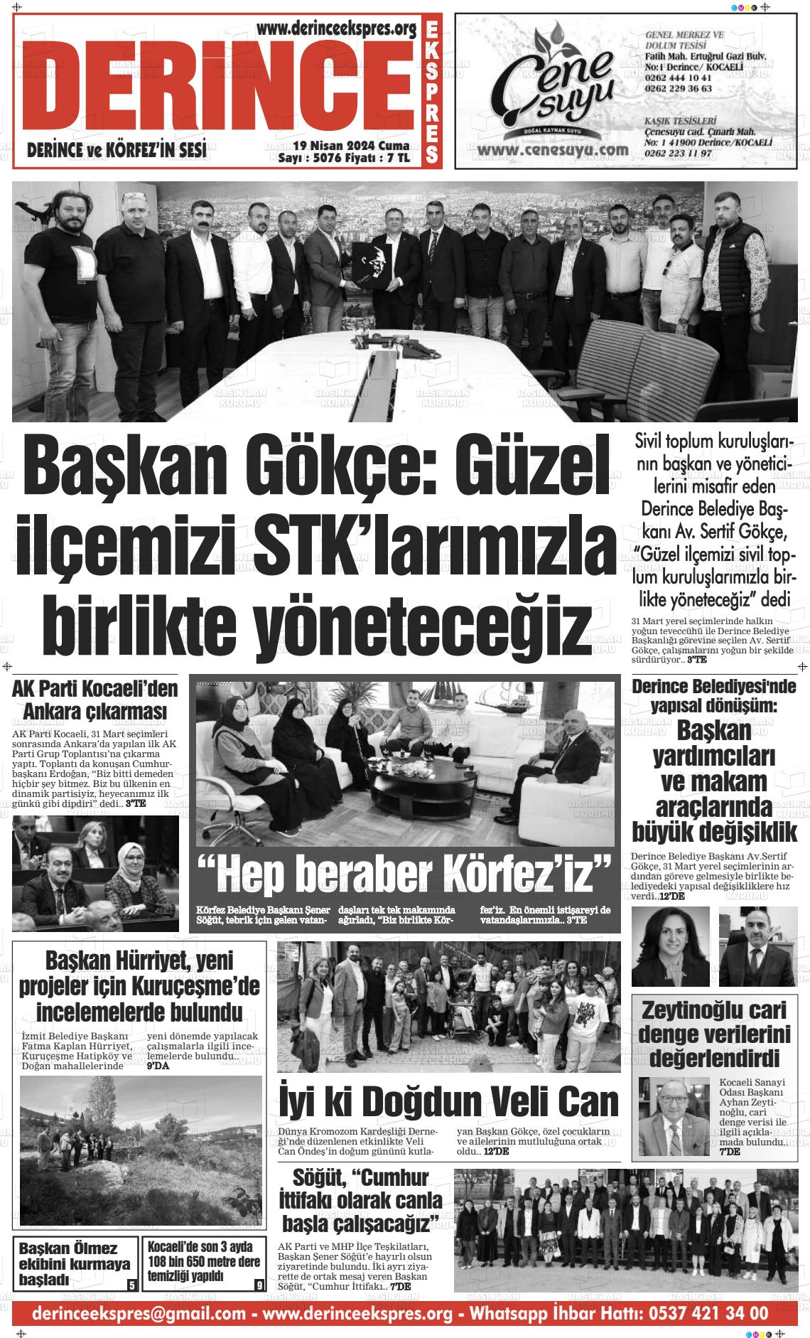 19 Nisan 2024 Derince Ekspres Gazete Manşeti