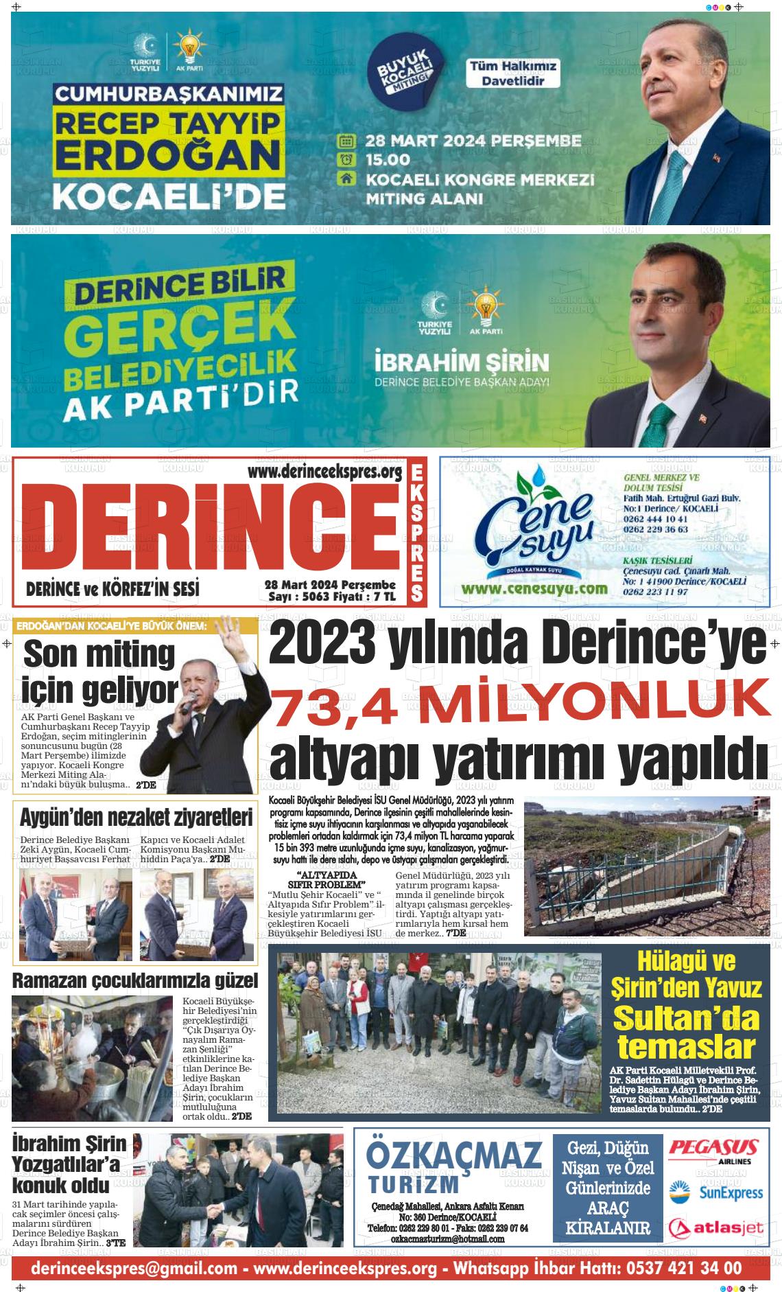 28 Mart 2024 Derince Ekspres Gazete Manşeti