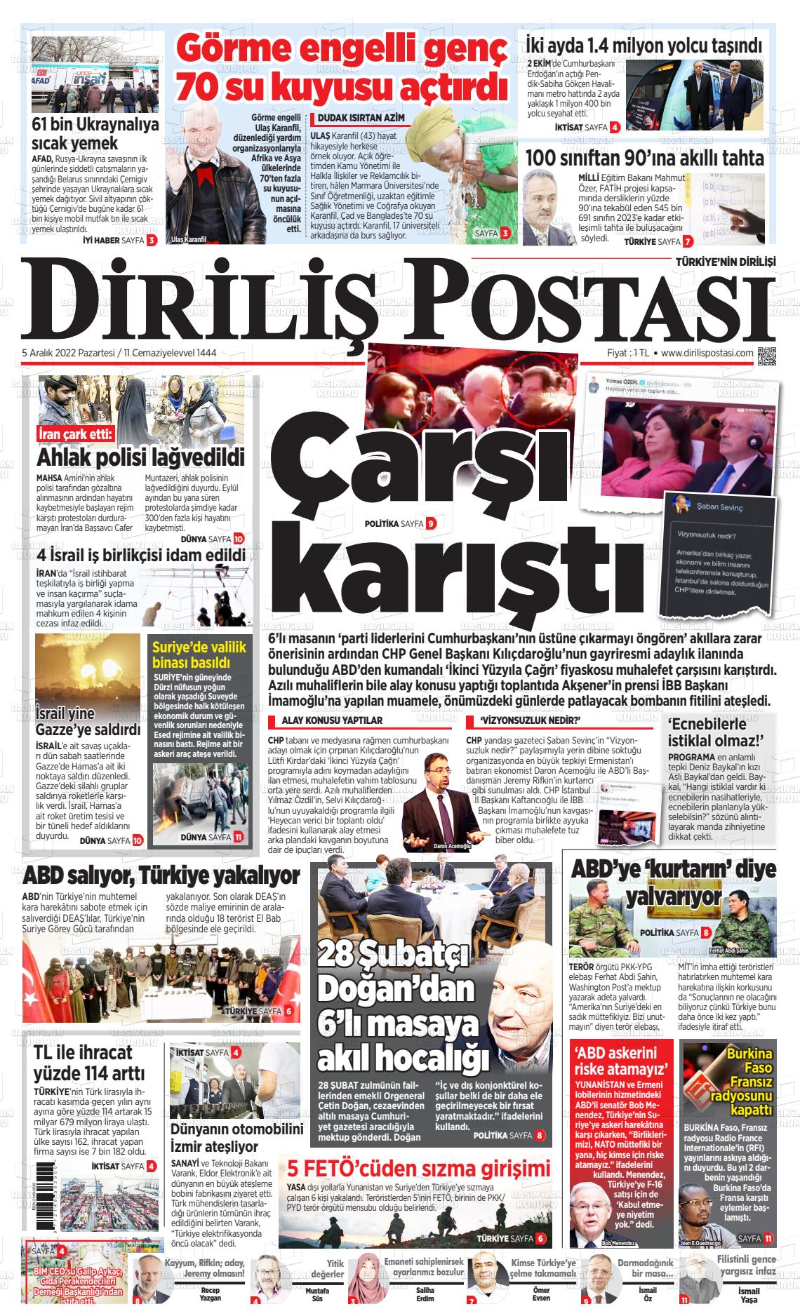05 Aralık 2022 Diriliş Postası Gazete Manşeti