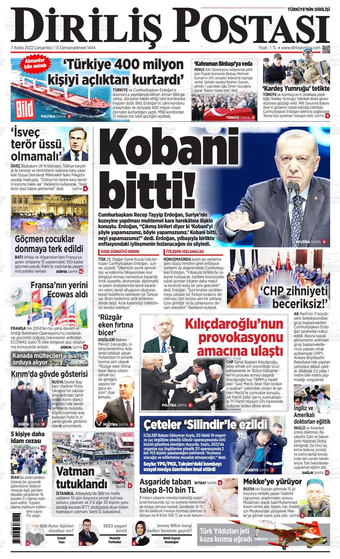 07 Aralık 2022 Diriliş Postası Gazete Manşeti