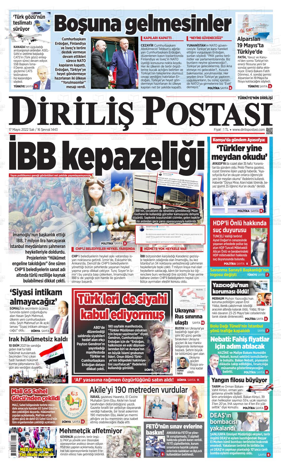 17 Mayıs 2022 Diriliş Postası Gazete Manşeti