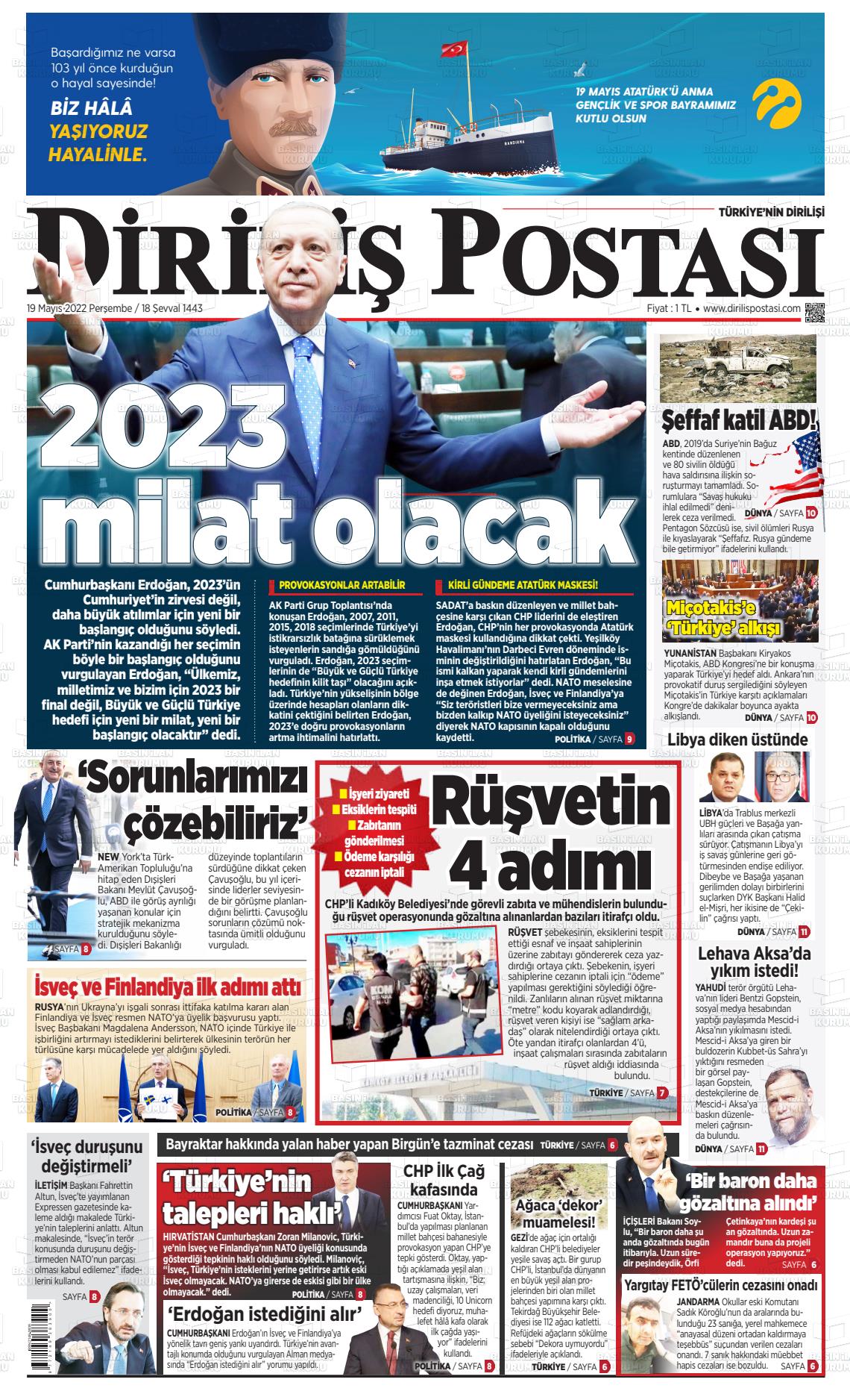 19 Mayıs 2022 Diriliş Postası Gazete Manşeti