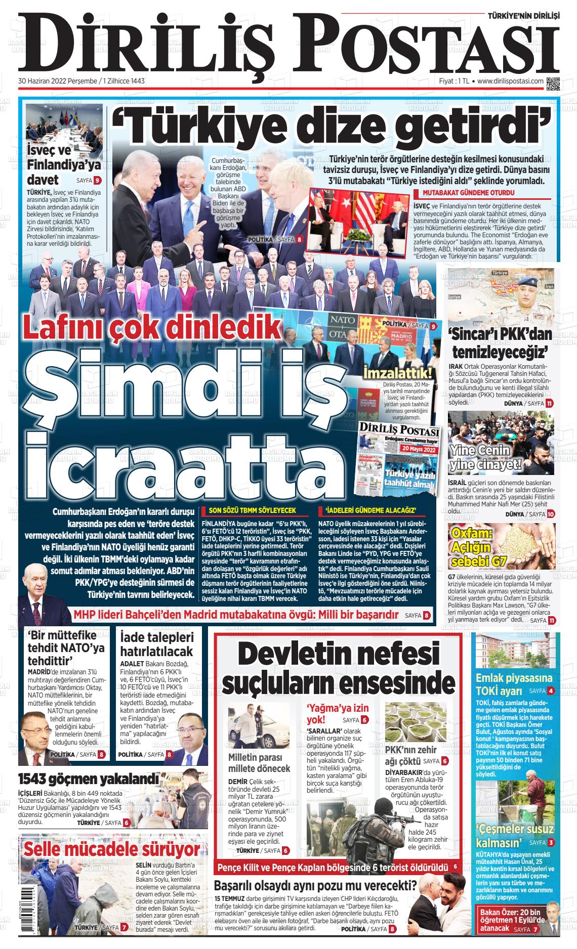 01 Temmuz 2022 Diriliş Postası Gazete Manşeti