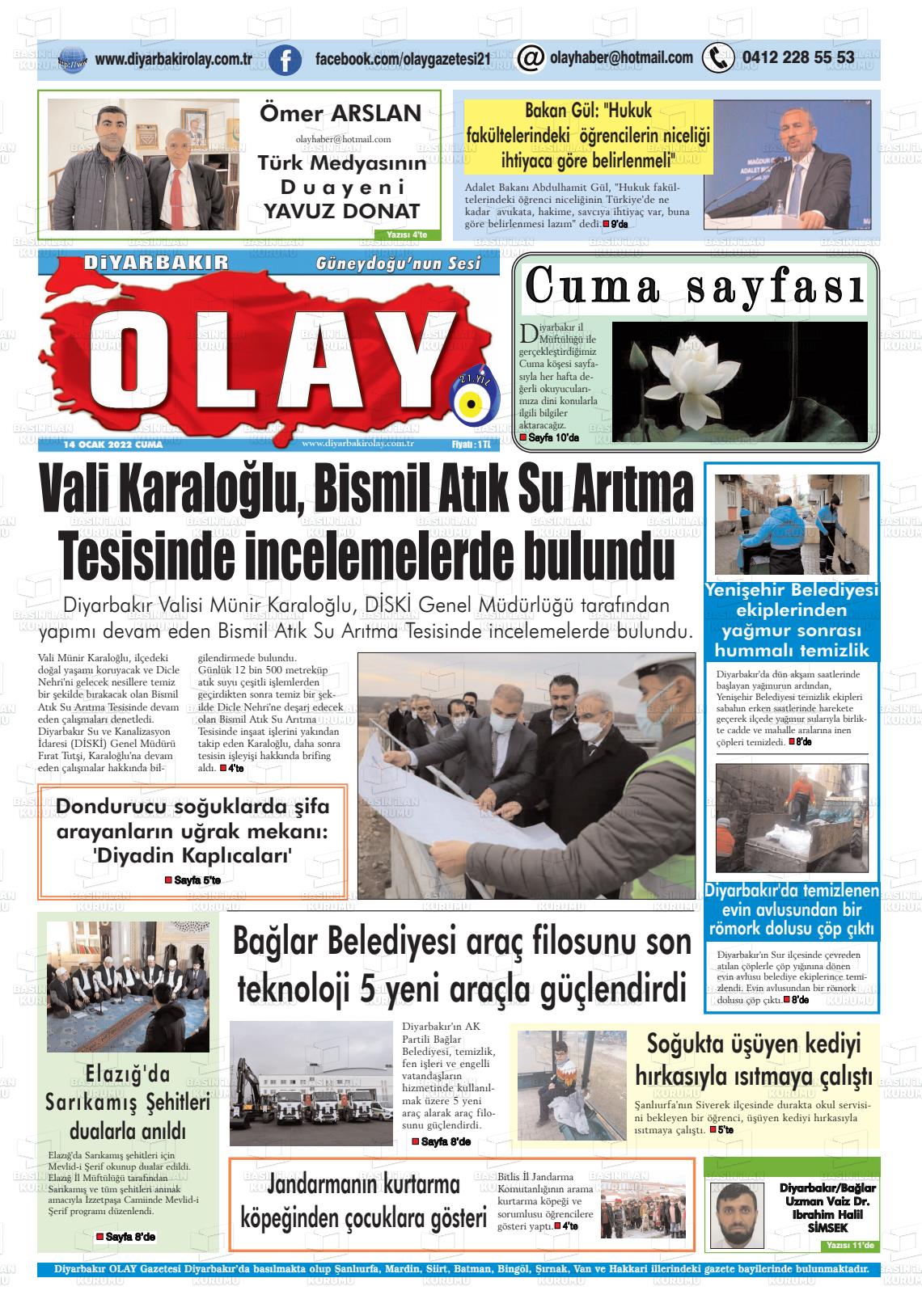 14 Ocak 2022 Diyarbakir Olay Gazete Manşeti