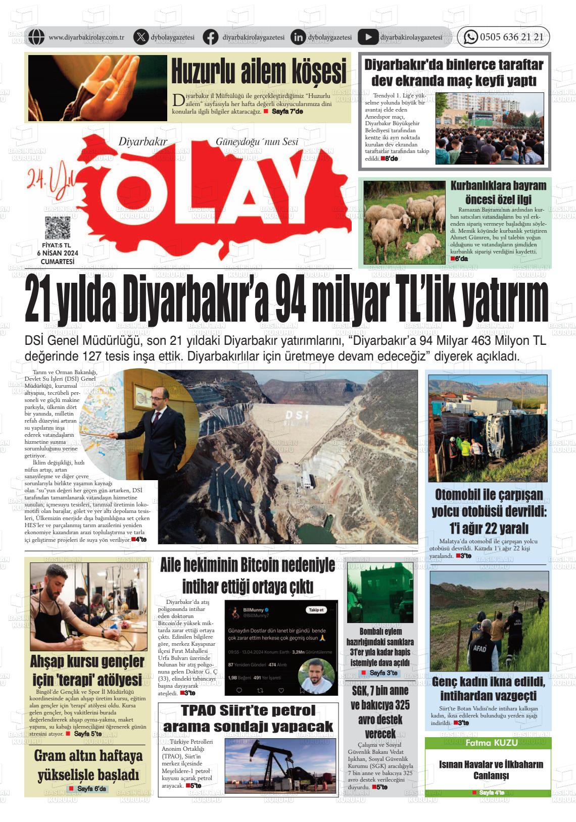 18 Nisan 2024 Diyarbakir Olay Gazete Manşeti