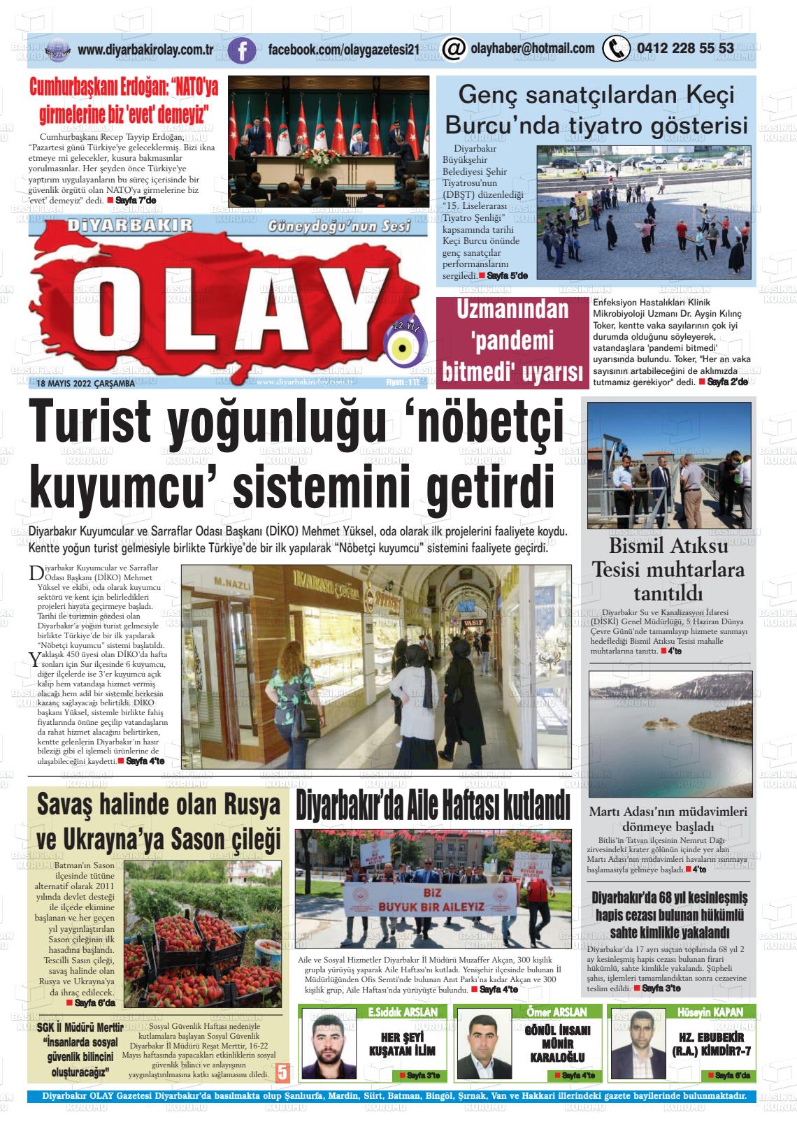 18 Mayıs 2022 Diyarbakir Olay Gazete Manşeti