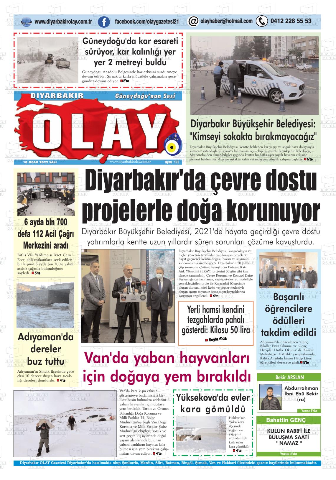 18 Ocak 2022 Diyarbakir Olay Gazete Manşeti