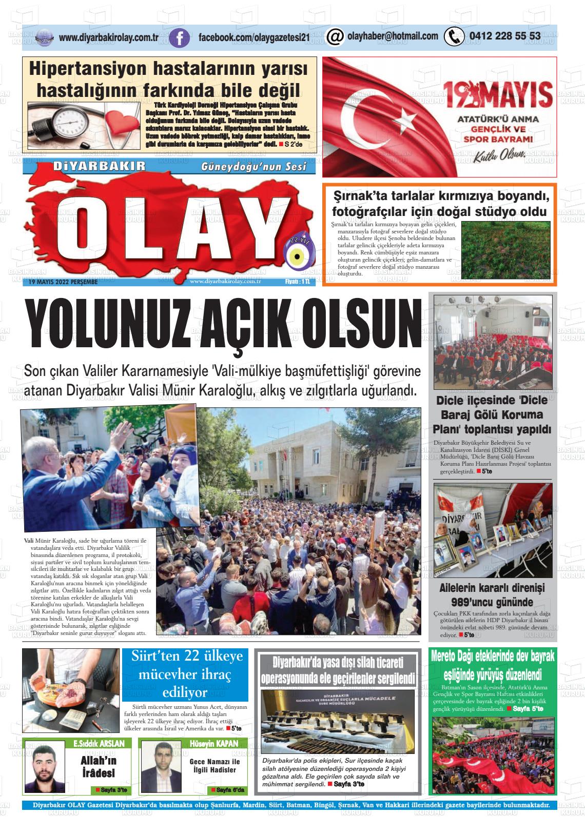 19 Mayıs 2022 Diyarbakir Olay Gazete Manşeti