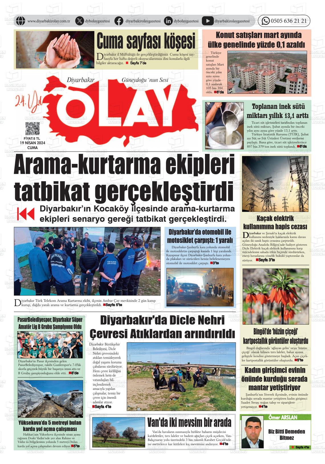 19 Nisan 2024 Diyarbakir Olay Gazete Manşeti