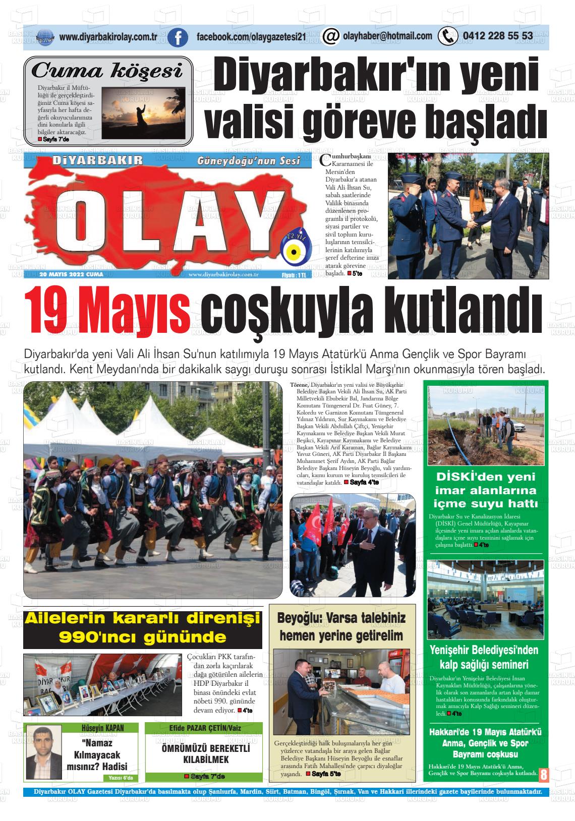 20 Mayıs 2022 Diyarbakir Olay Gazete Manşeti