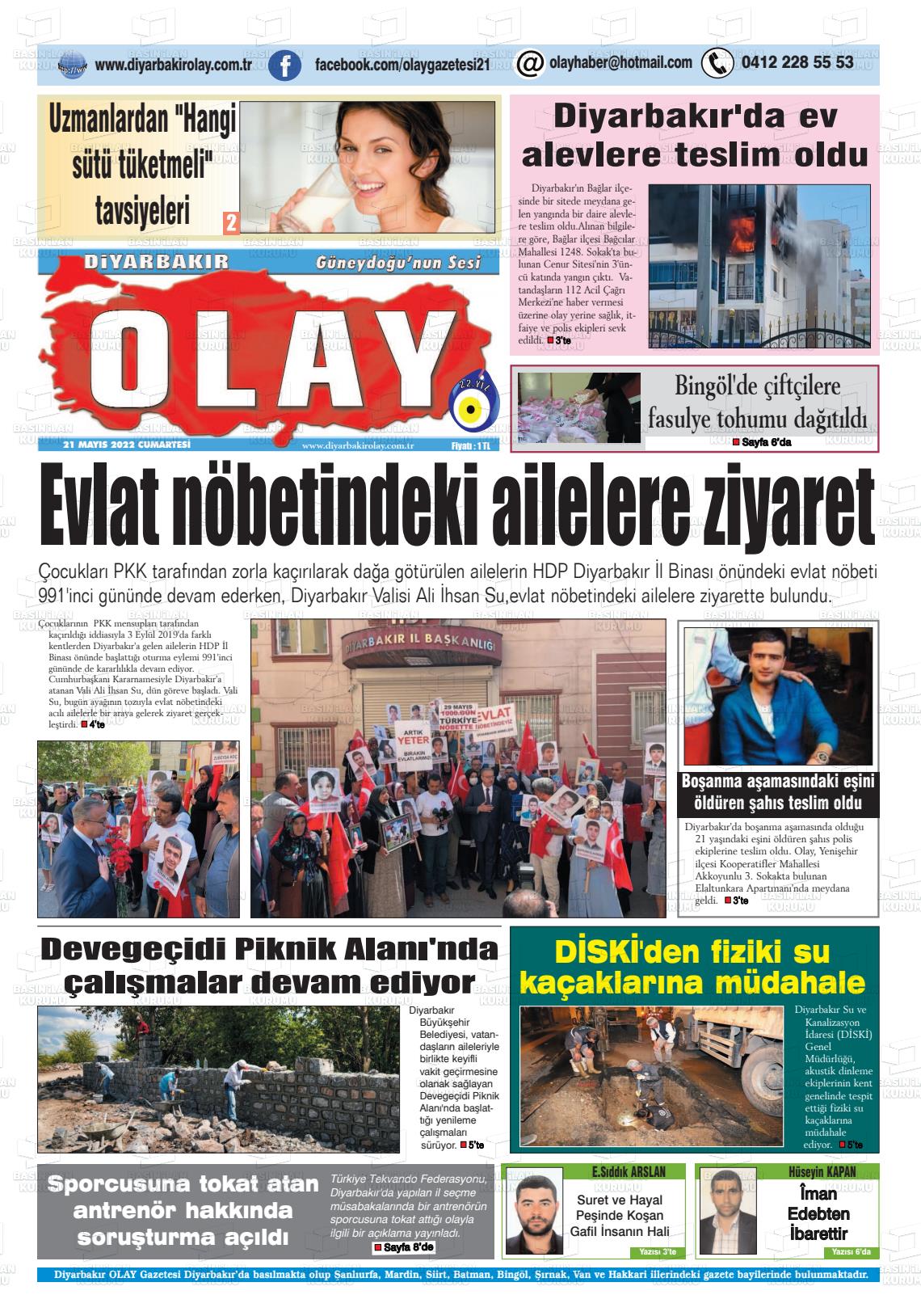 21 Mayıs 2022 Diyarbakir Olay Gazete Manşeti