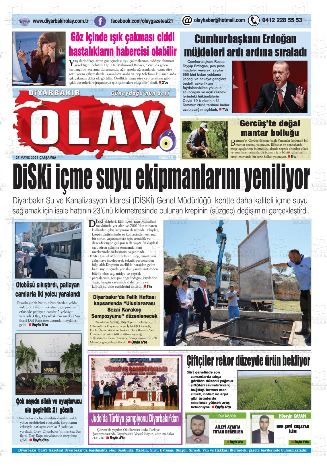 25 Mayıs 2022 Diyarbakir Olay Gazete Manşeti