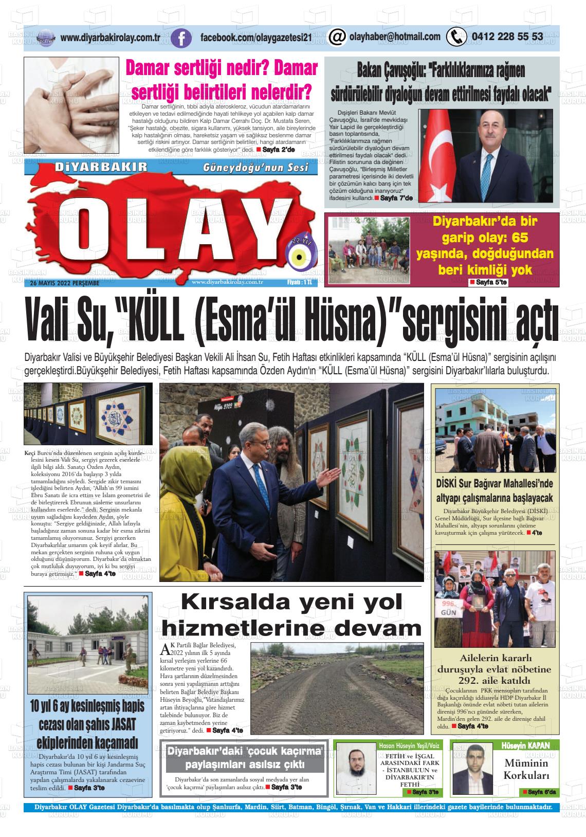 26 Mayıs 2022 Diyarbakir Olay Gazete Manşeti