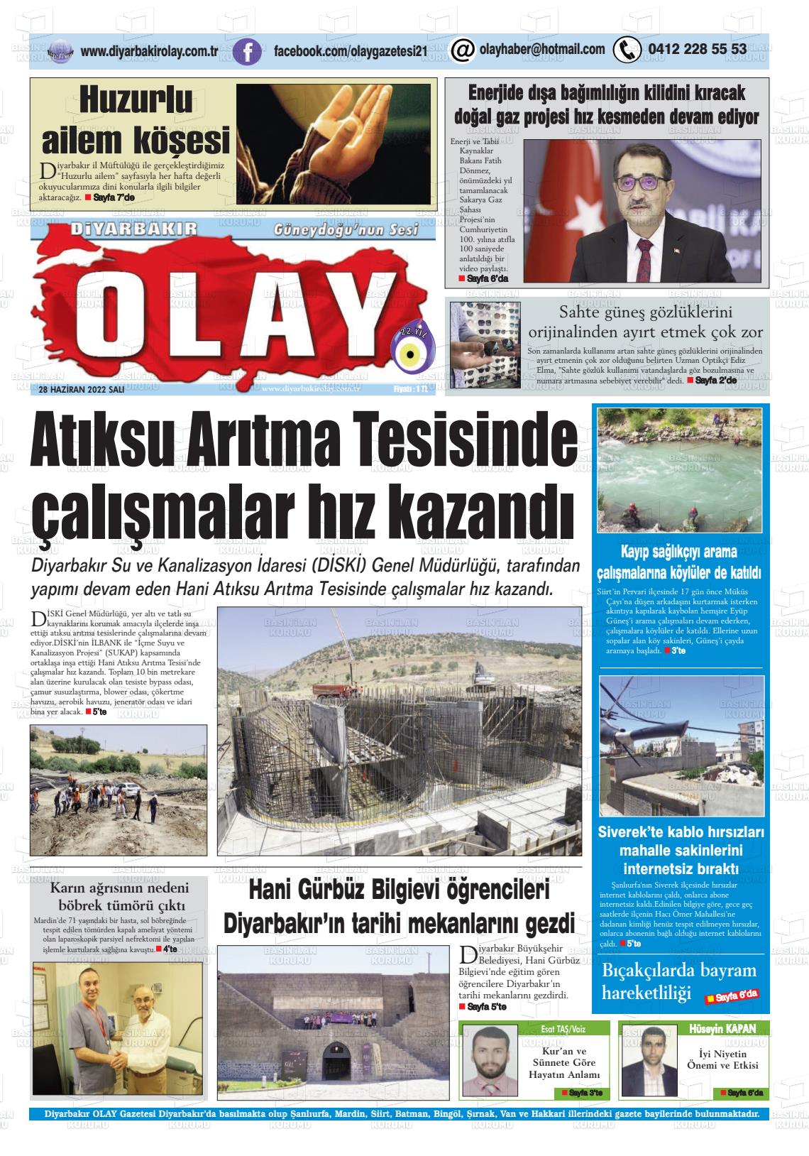 28 Haziran 2022 Diyarbakir Olay Gazete Manşeti