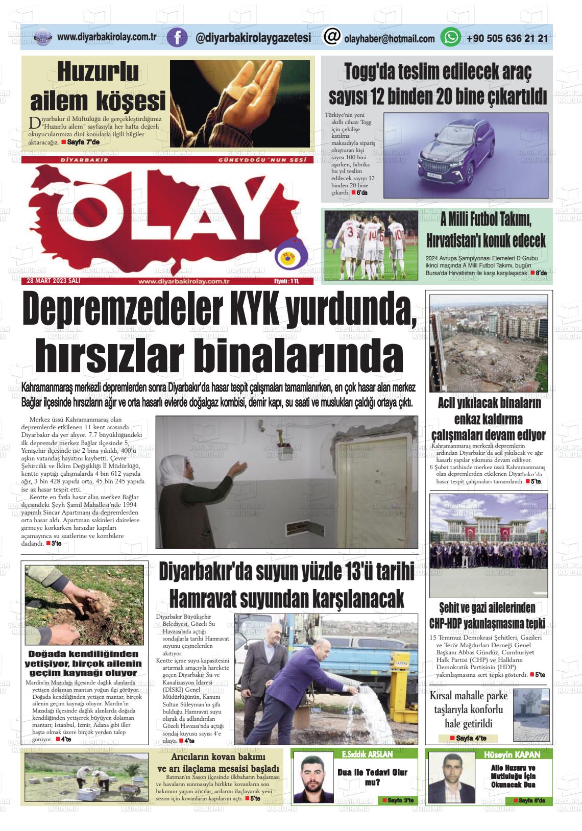28 Mart 2023 Diyarbakir Olay Gazete Manşeti