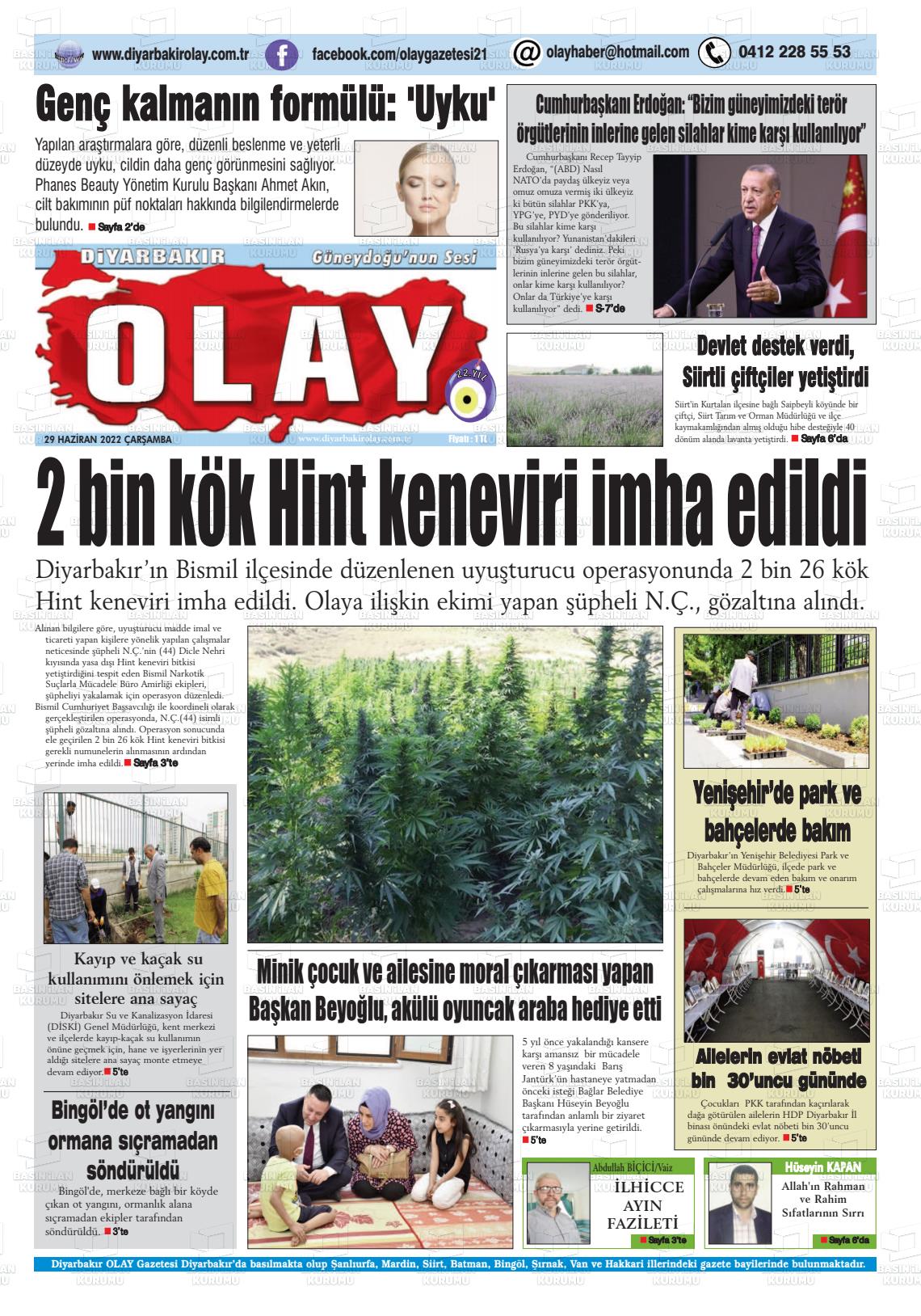 29 Haziran 2022 Diyarbakir Olay Gazete Manşeti