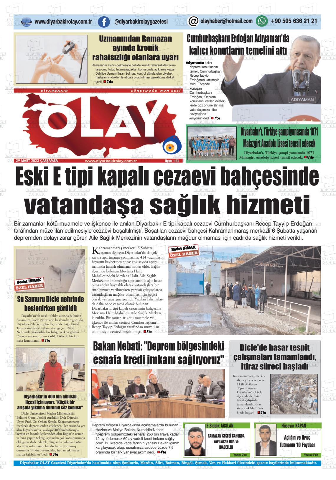 29 Mart 2023 Diyarbakir Olay Gazete Manşeti
