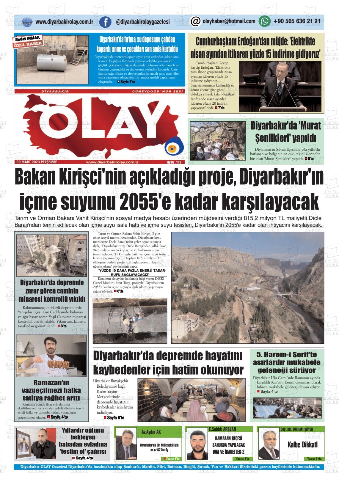 30 Mart 2023 Diyarbakir Olay Gazete Manşeti