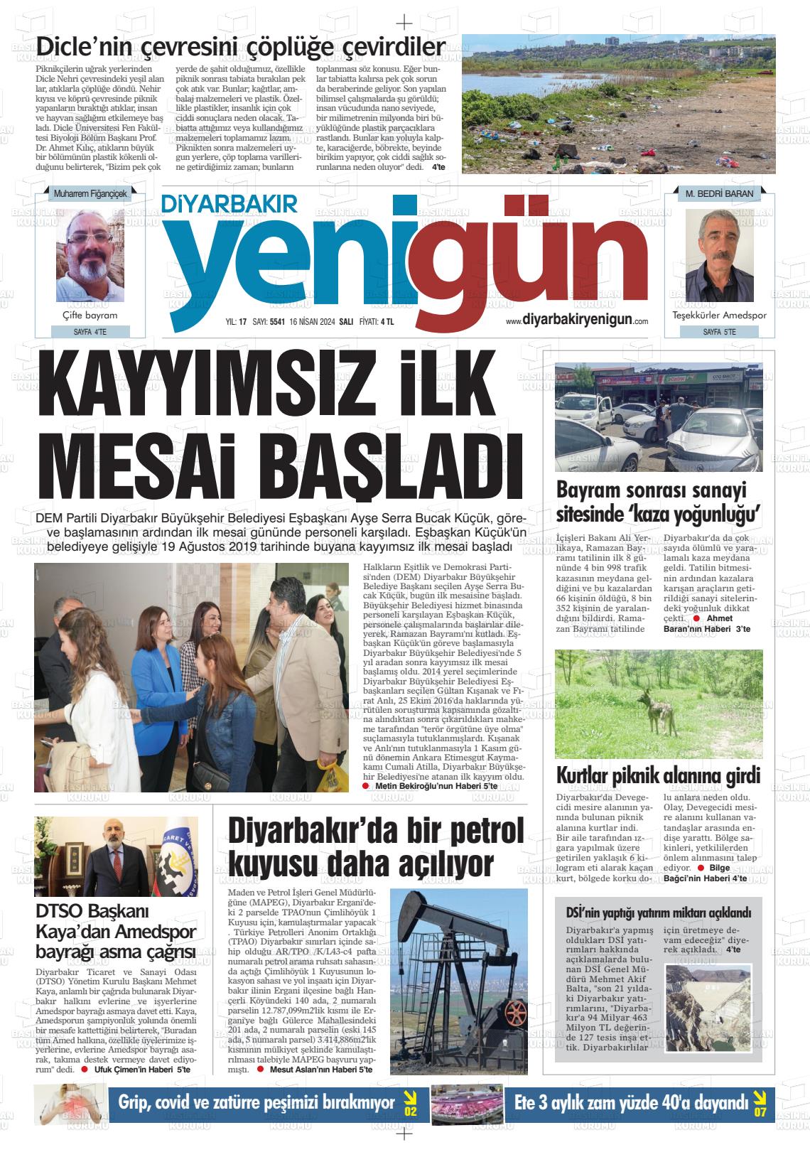 18 Nisan 2024 Diyarbakır Yenigün Gazete Manşeti
