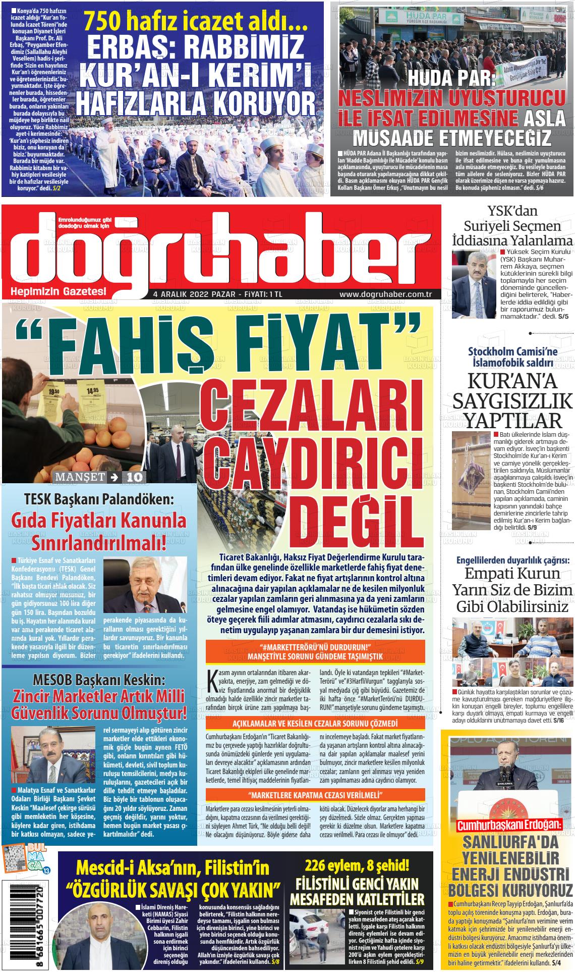 04 Aralık 2022 Doğru Haber Gazete Manşeti