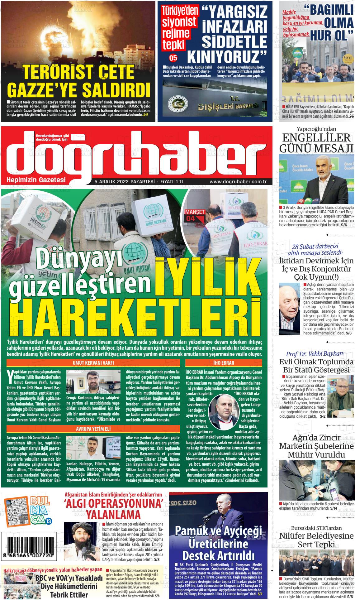 05 Aralık 2022 Doğru Haber Gazete Manşeti