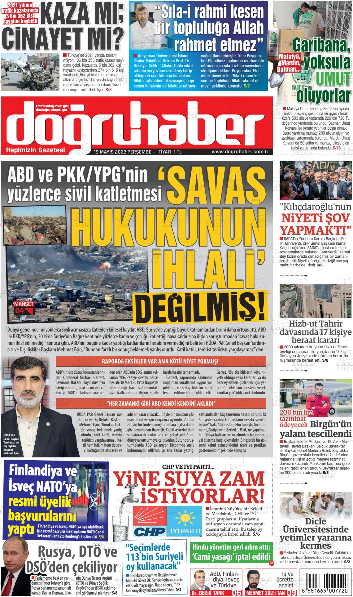19 Mayıs 2022 Doğru Haber Gazete Manşeti