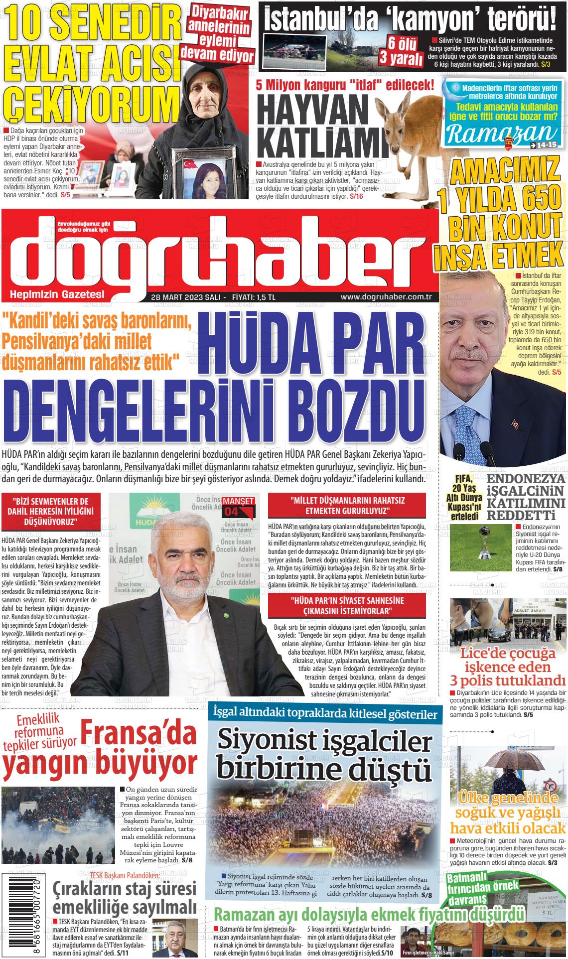 28 Mart 2023 Doğru Haber Gazete Manşeti