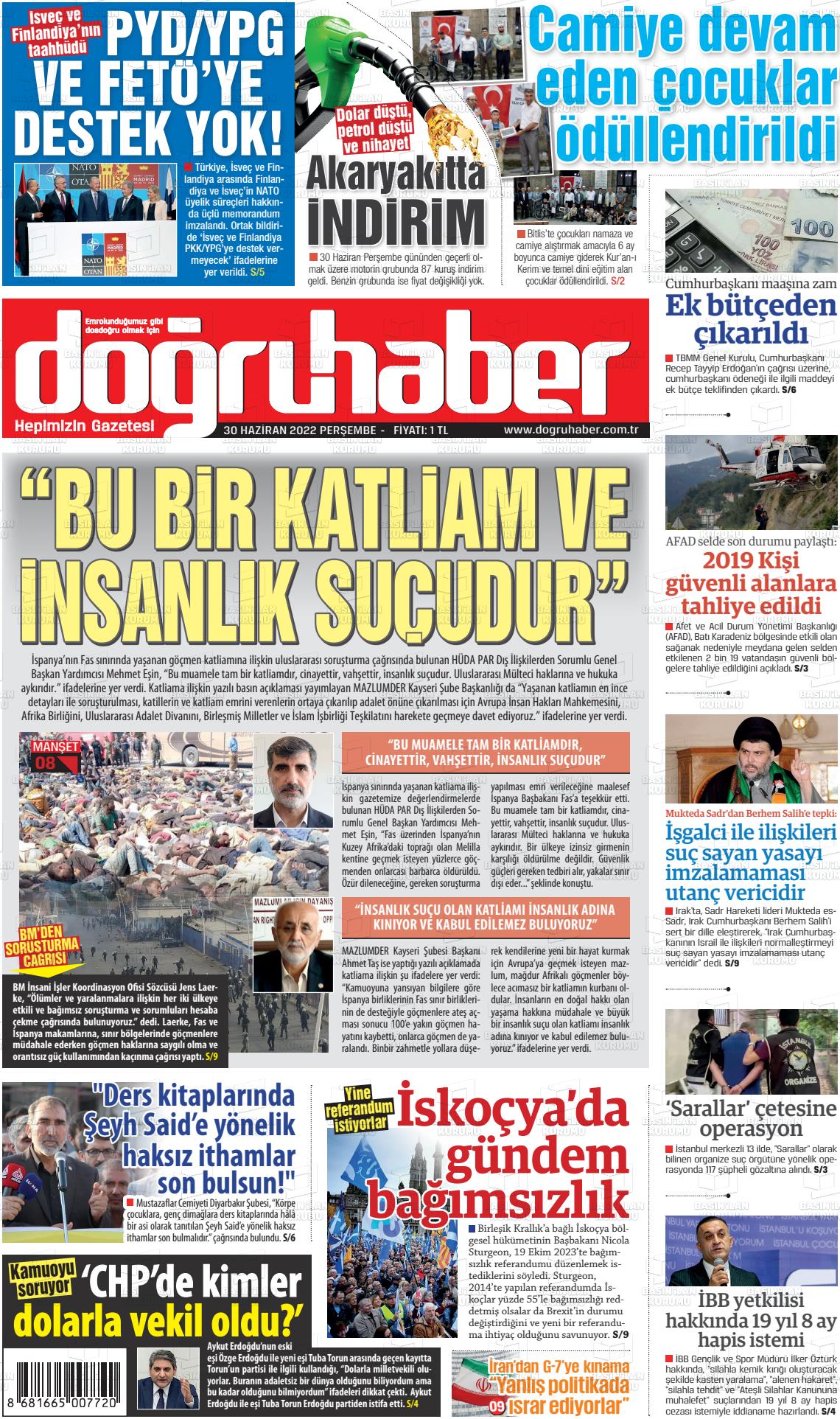01 Temmuz 2022 Doğru Haber Gazete Manşeti