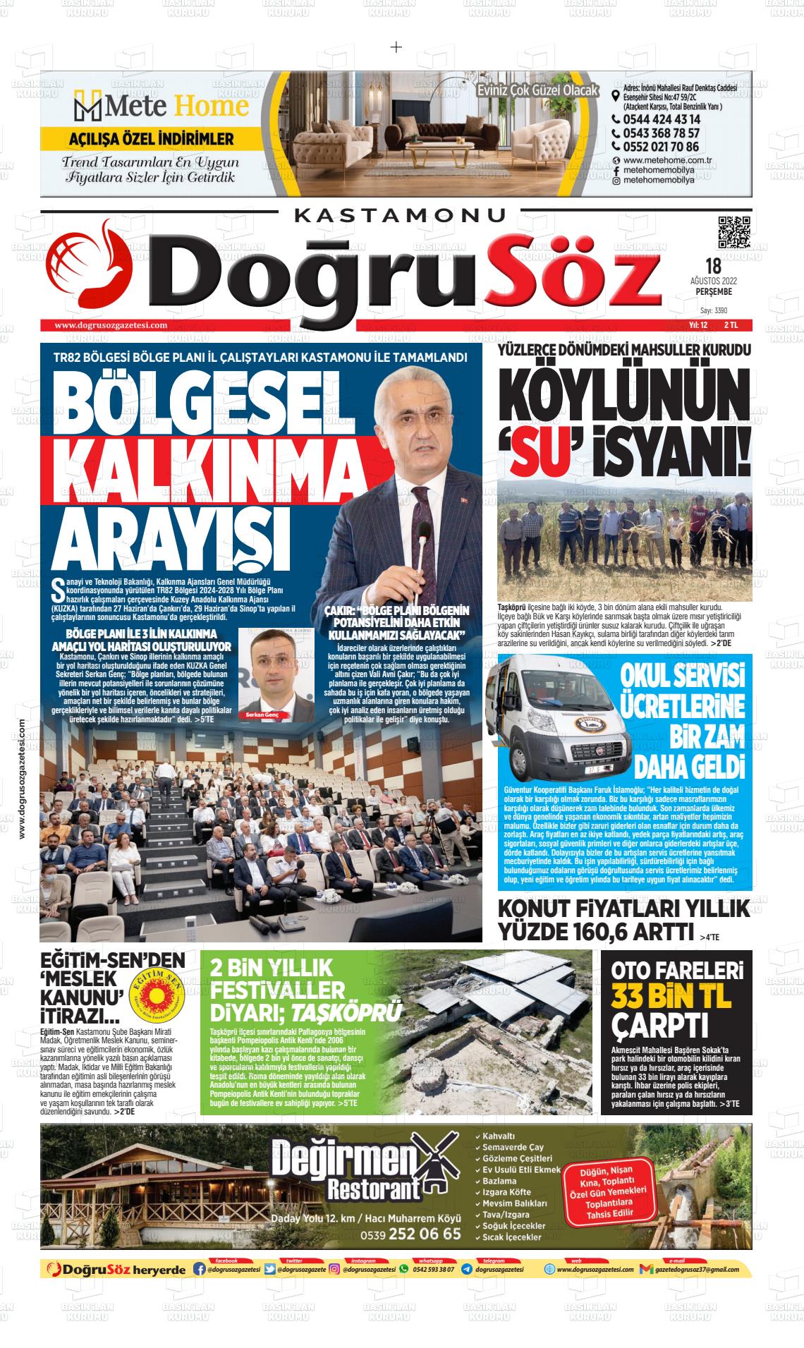 Kastamonu Doğrusöz Gazete Manşeti
