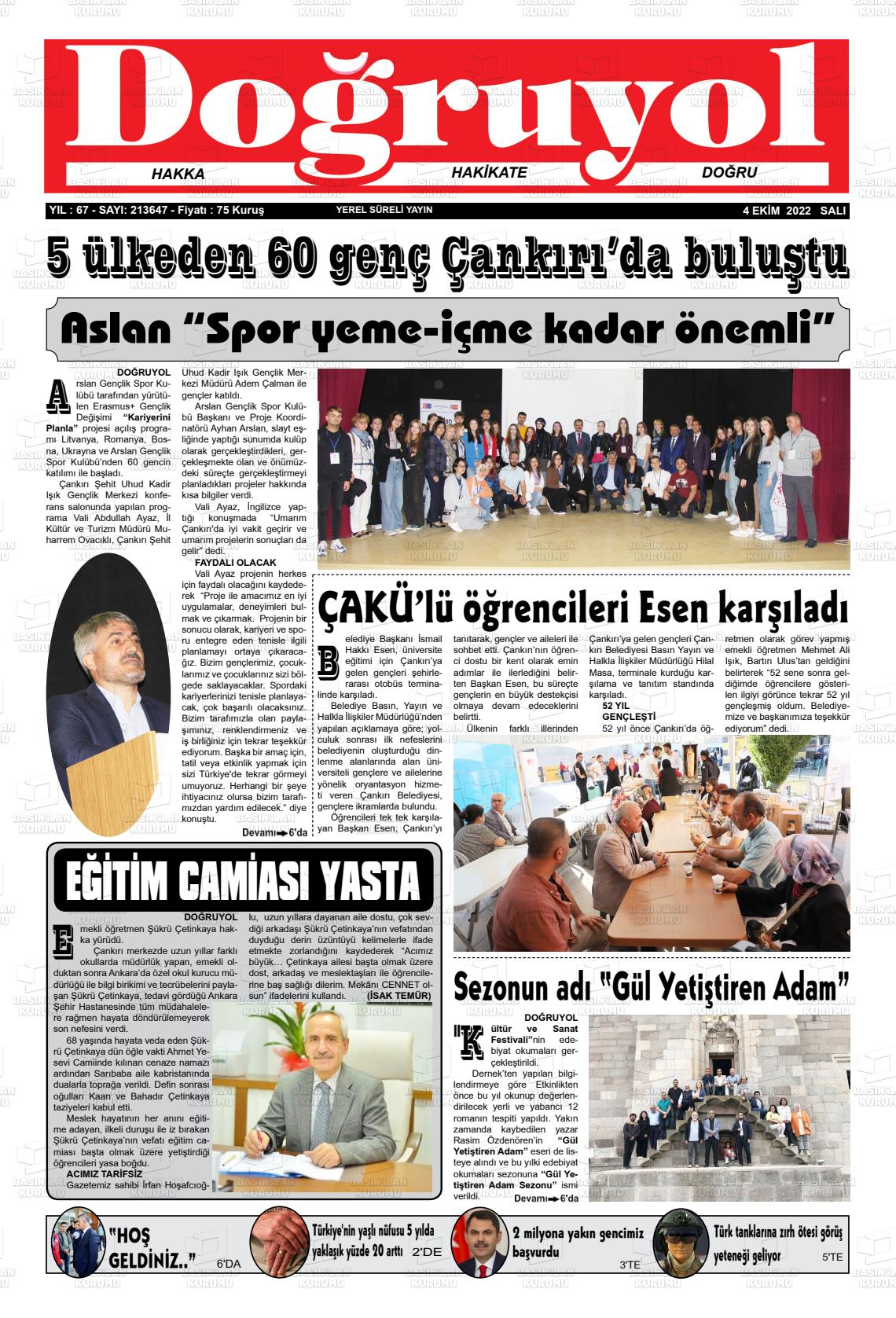 04 Ekim 2022 Doğruyol Gazete Manşeti