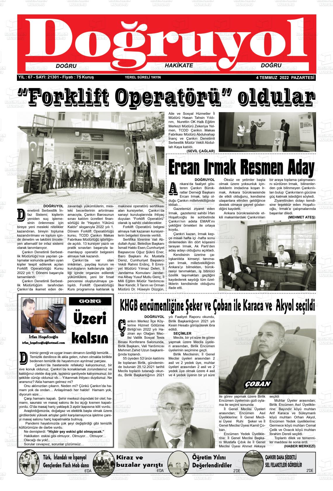 04 Temmuz 2022 Doğruyol Gazete Manşeti