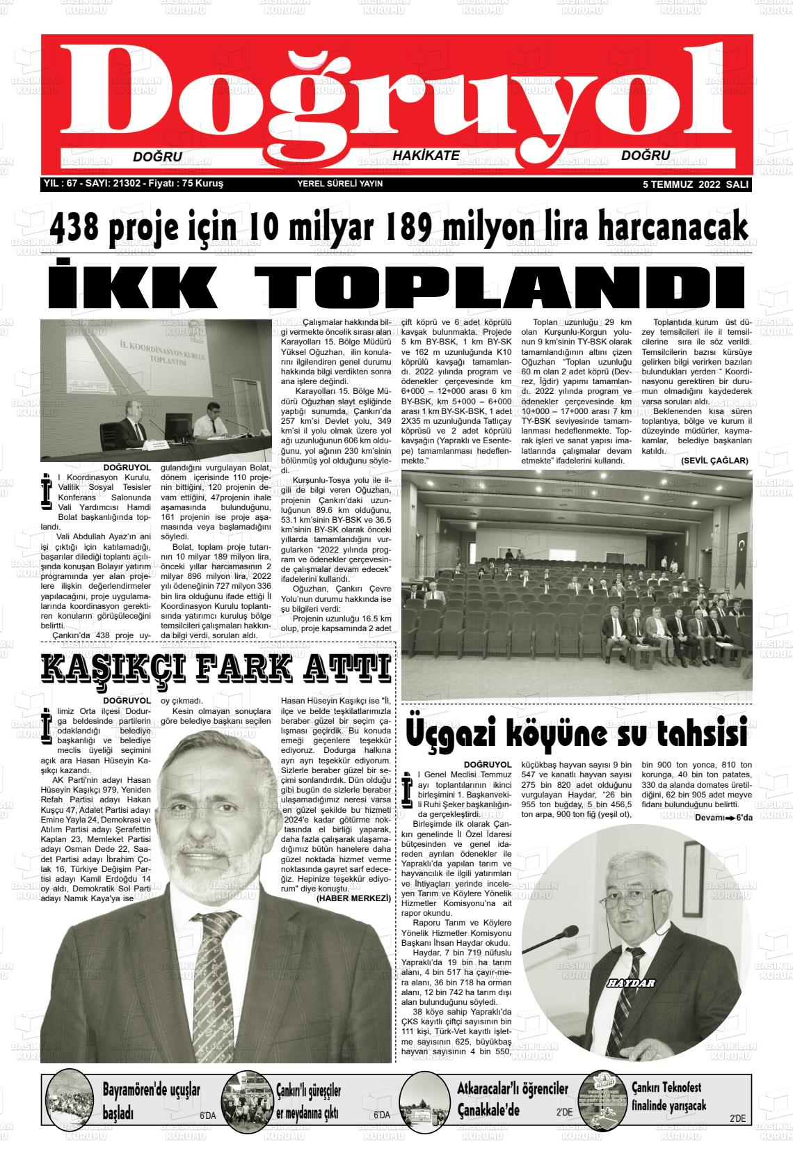05 Temmuz 2022 Doğruyol Gazete Manşeti