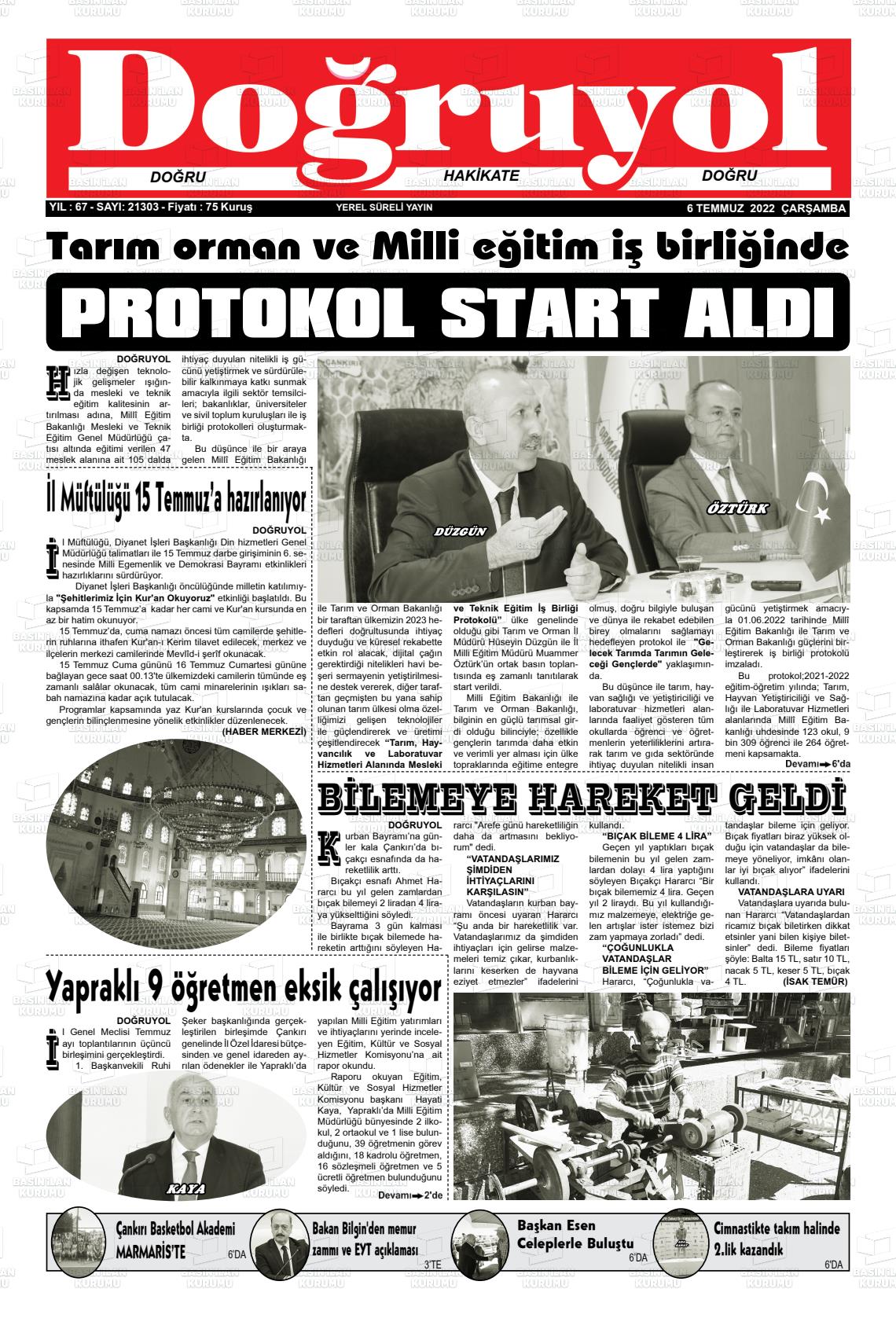 06 Temmuz 2022 Doğruyol Gazete Manşeti