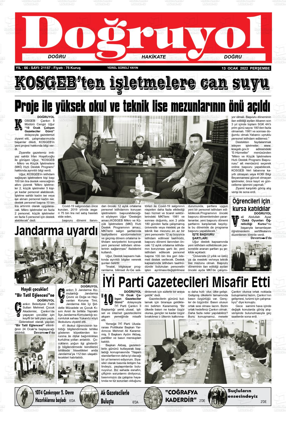 13 Ocak 2022 Doğruyol Gazete Manşeti