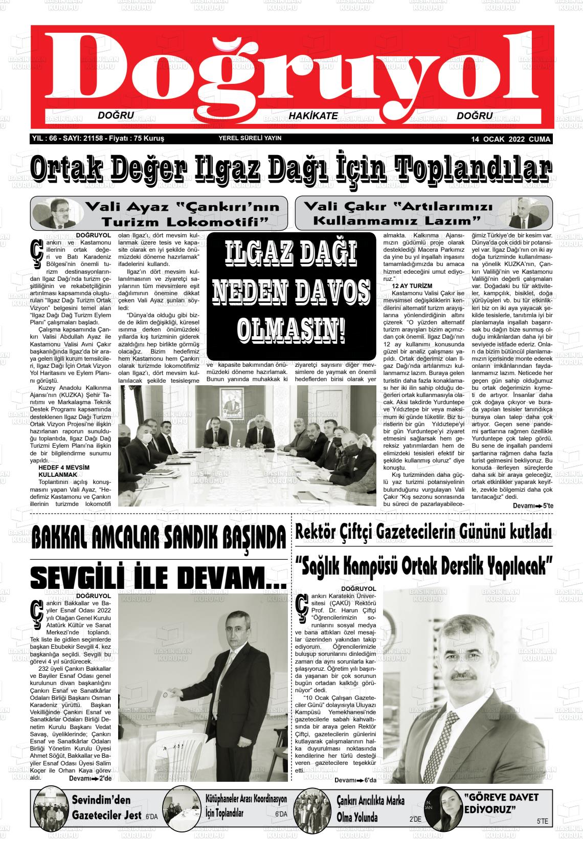 14 Ocak 2022 Doğruyol Gazete Manşeti