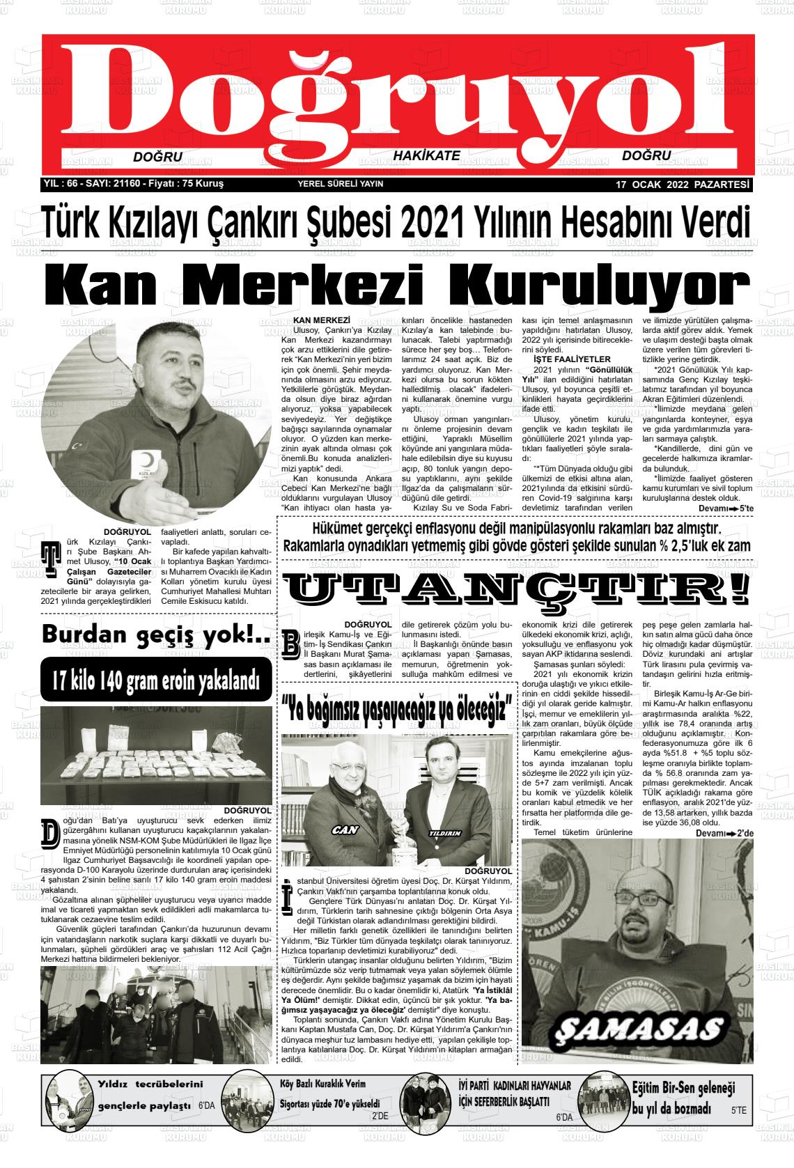 17 Ocak 2022 Doğruyol Gazete Manşeti