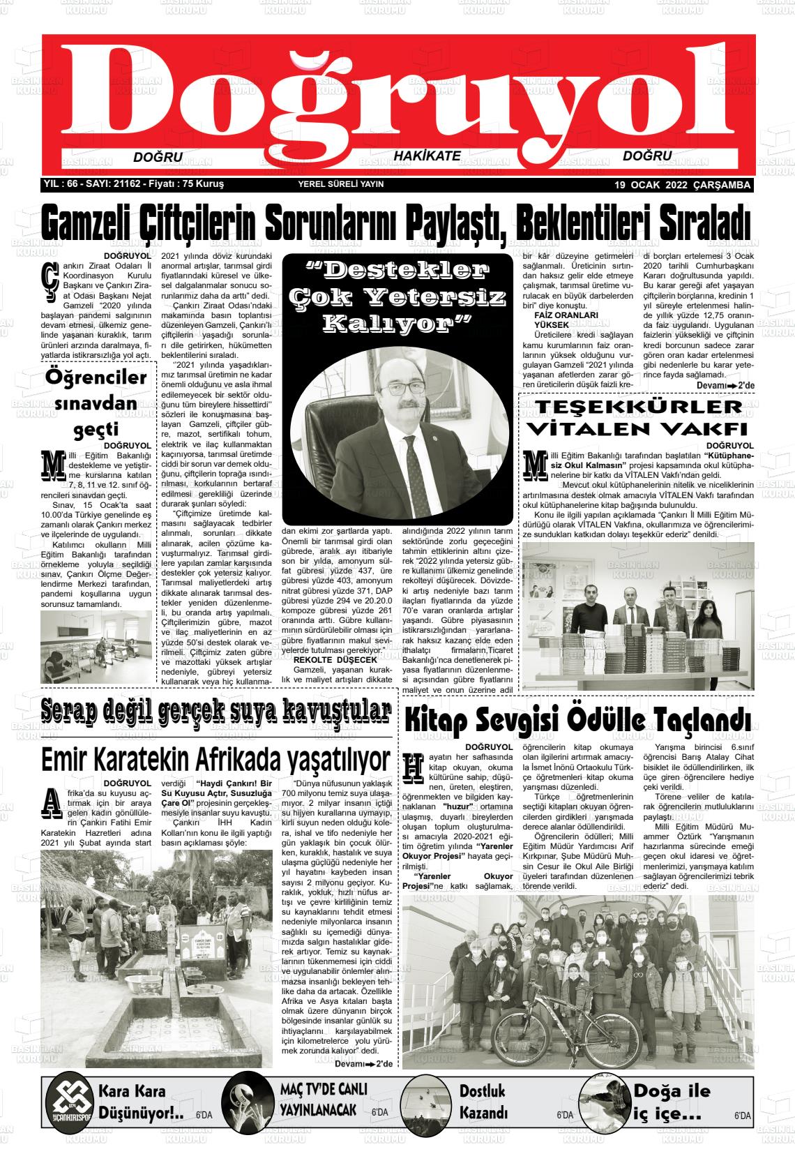 19 Ocak 2022 Doğruyol Gazete Manşeti