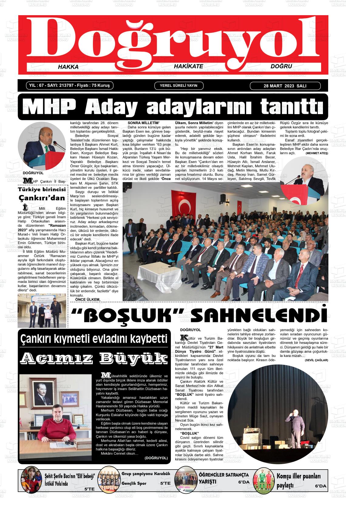 28 Mart 2023 Doğruyol Gazete Manşeti
