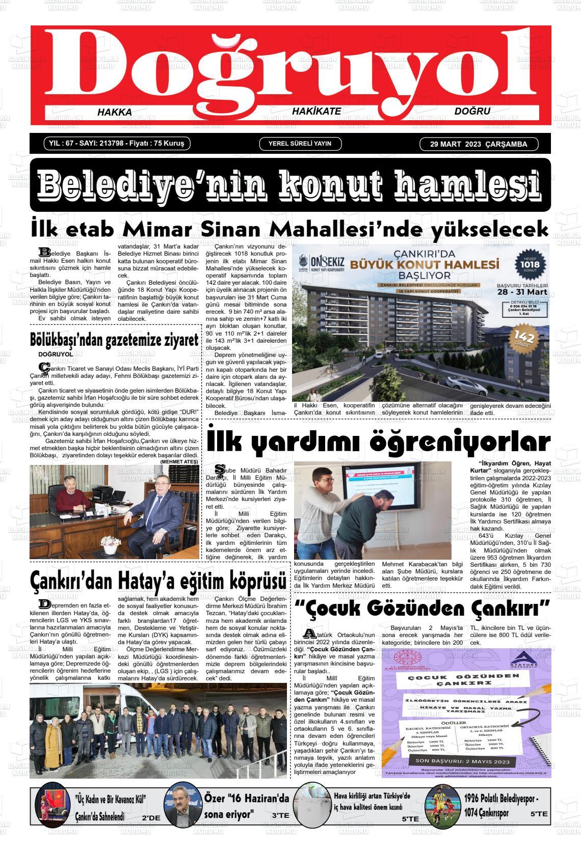 29 Mart 2023 Doğruyol Gazete Manşeti
