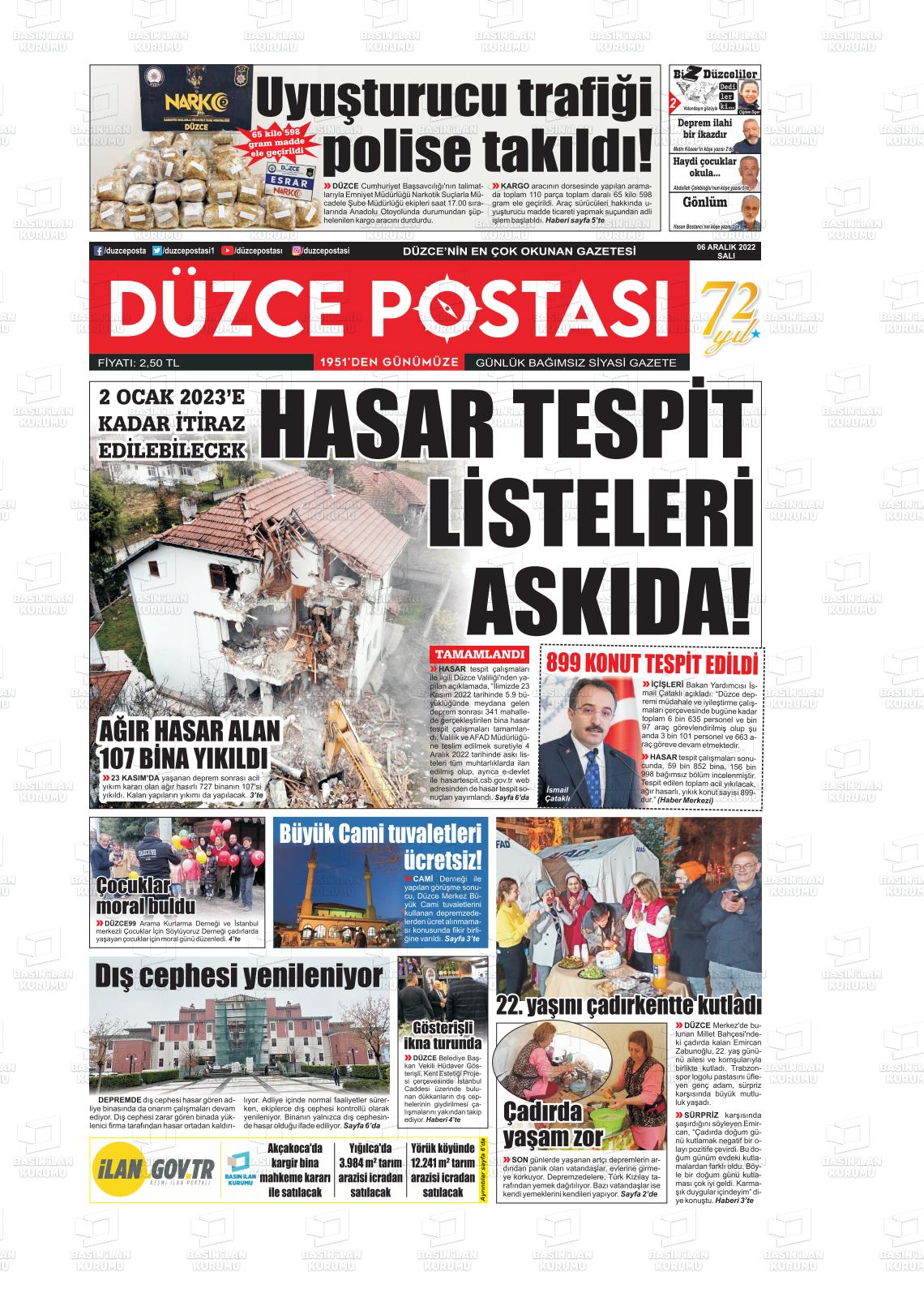 06 Aralık 2022 Düzce Postası Gazete Manşeti