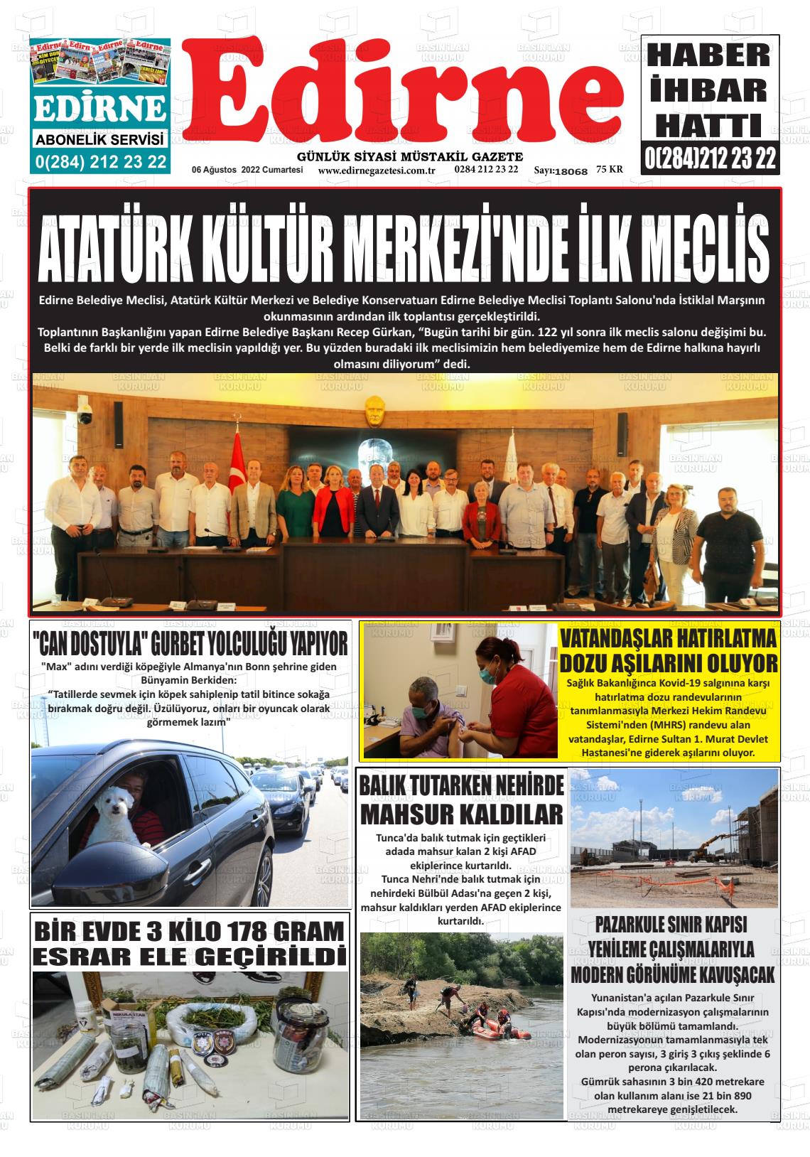 06 Ağustos 2022 Edirne Gazete Manşeti