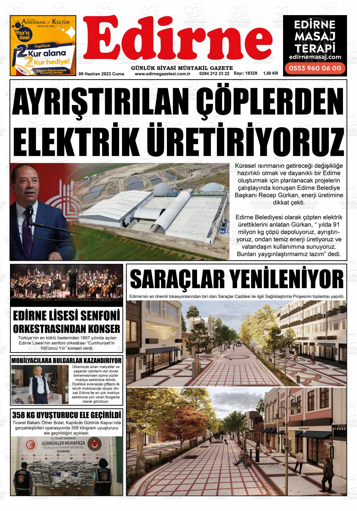 10 Haziran 2023 Edirne Gazete Manşeti