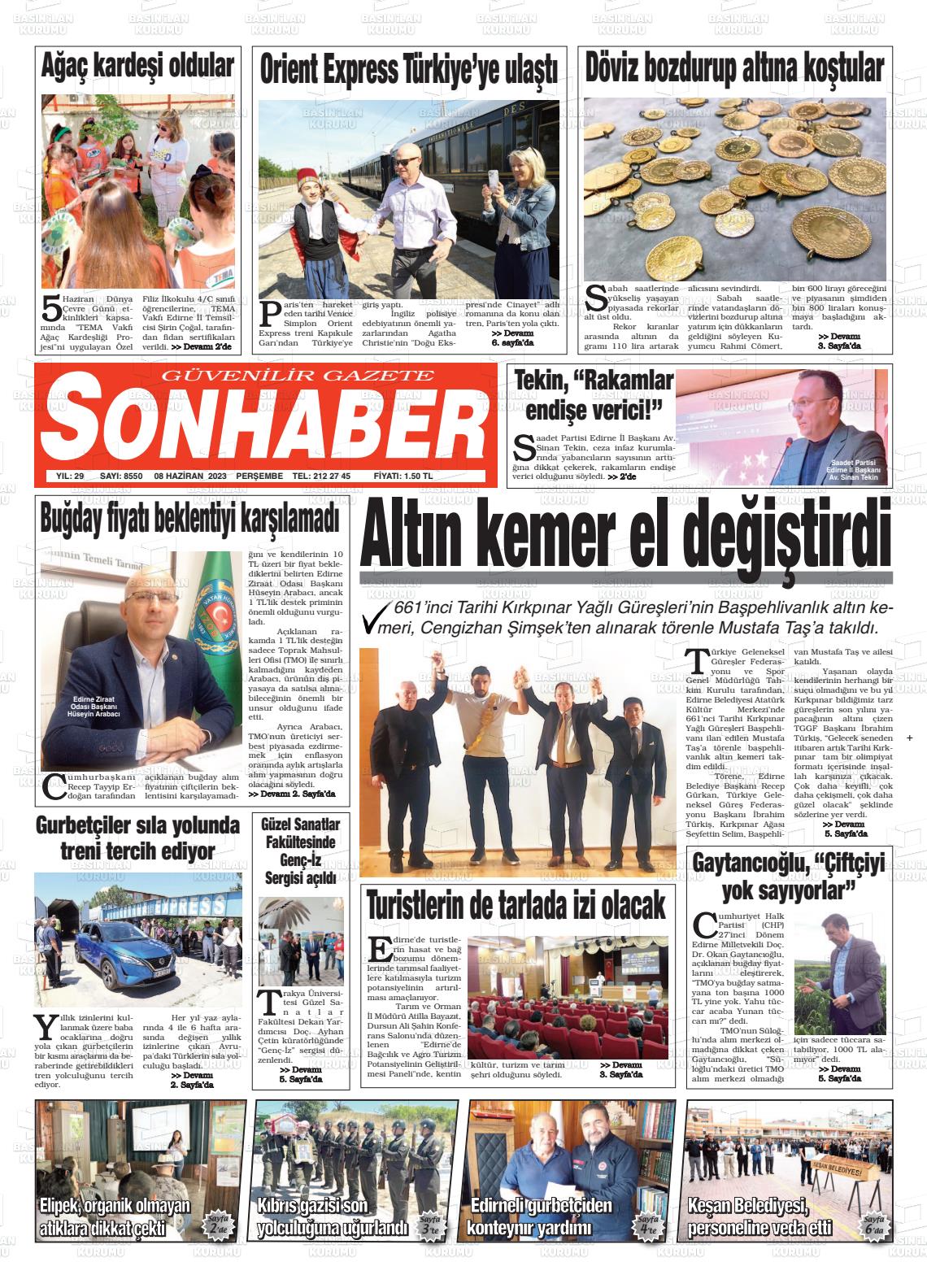 08 Haziran 2023 Son Haber  - Edirne Son Haber Gazete Manşeti