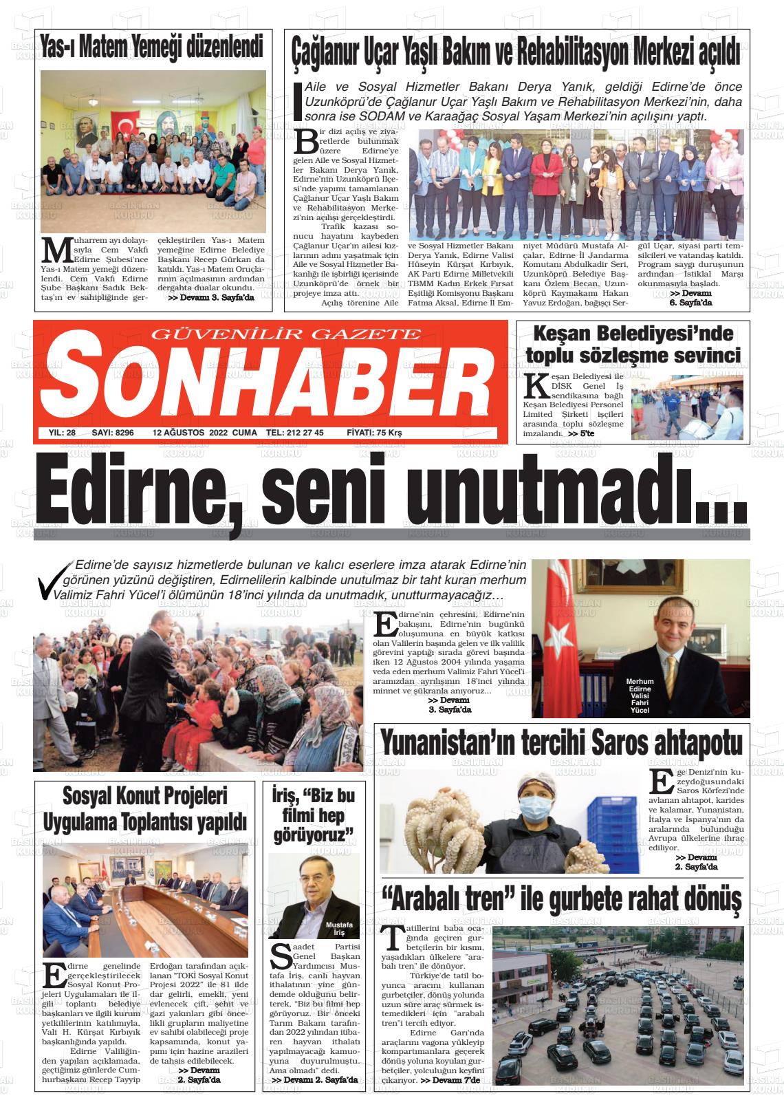12 Ağustos 2022 Son Haber  - Edirne Son Haber Gazete Manşeti