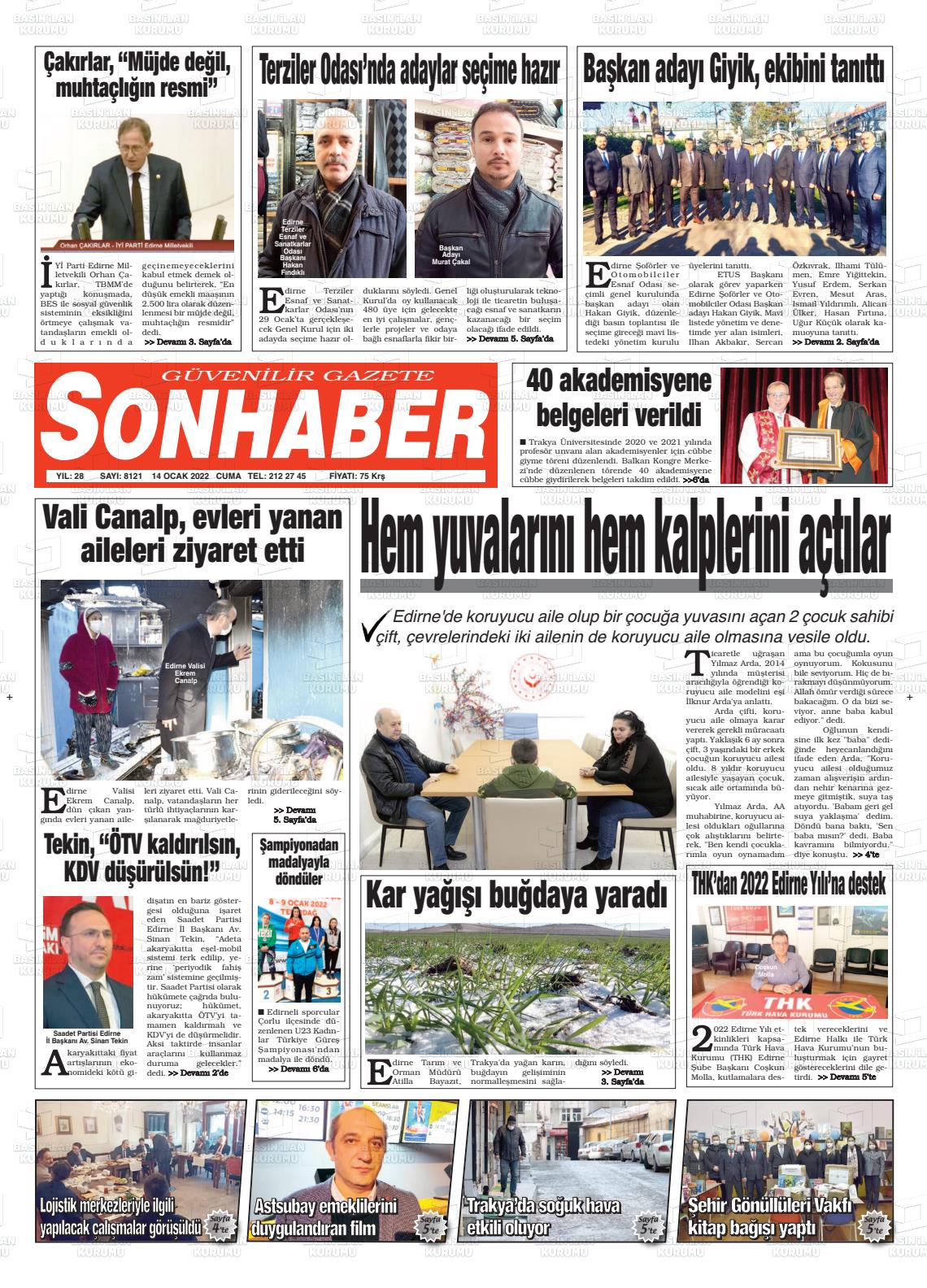 14 Ocak 2022 Son Haber  - Edirne Son Haber Gazete Manşeti