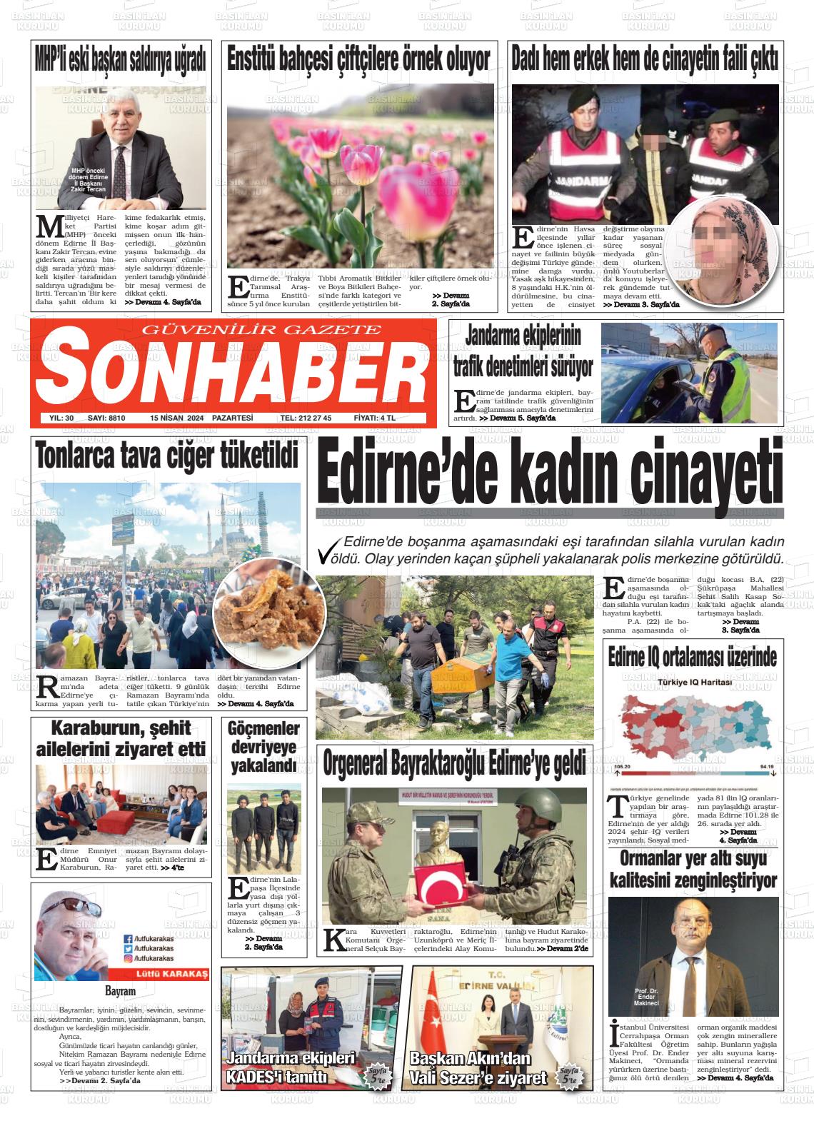 15 Nisan 2024 Son Haber  - Edirne Son Haber Gazete Manşeti