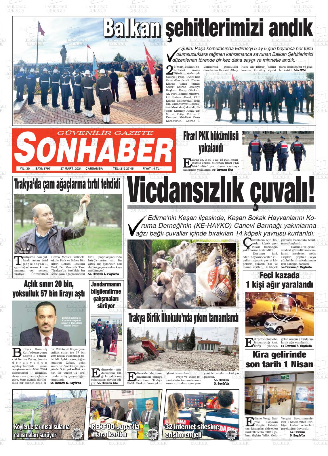 27 Mart 2024 Son Haber  - Edirne Son Haber Gazete Manşeti