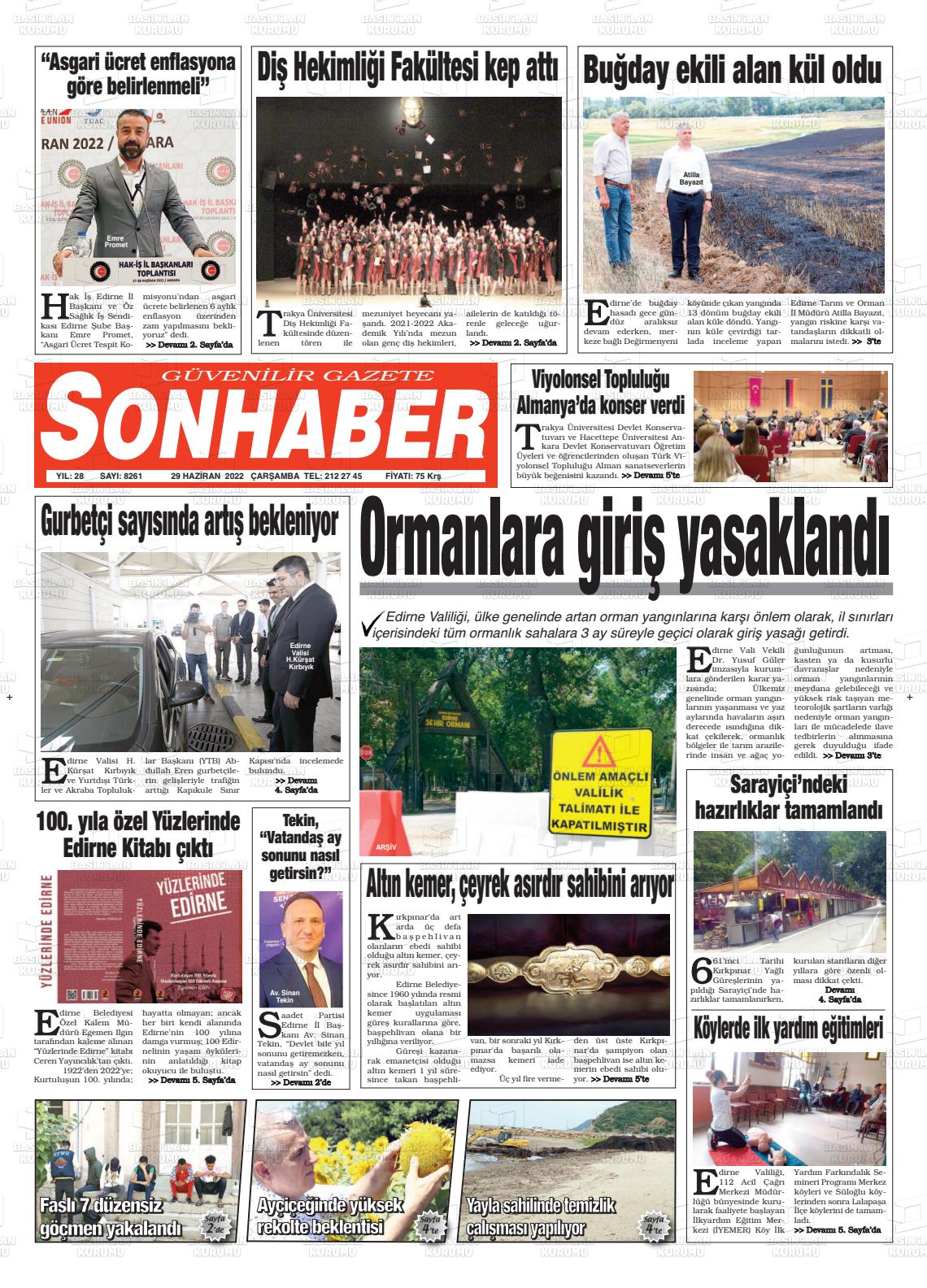 29 Haziran 2022 Son Haber  - Edirne Son Haber Gazete Manşeti