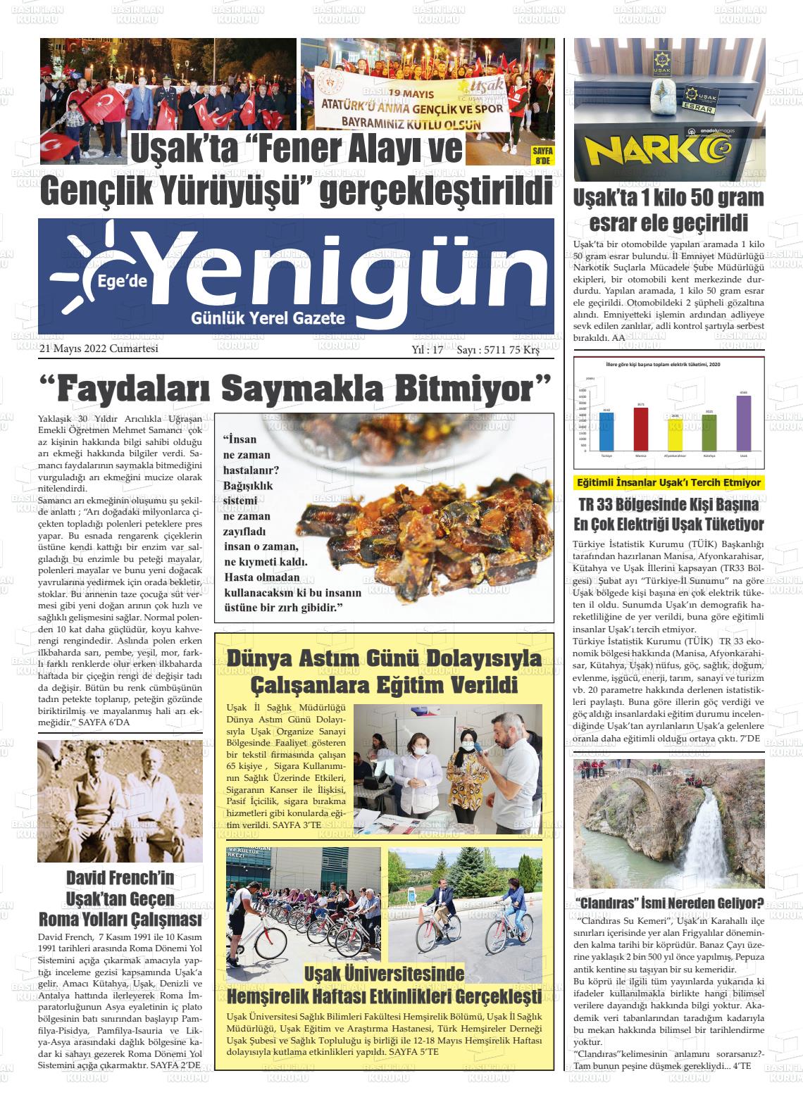 21 Mayıs 2022 EGE'DE YENİGÜN GAZETESİ Gazete Manşeti